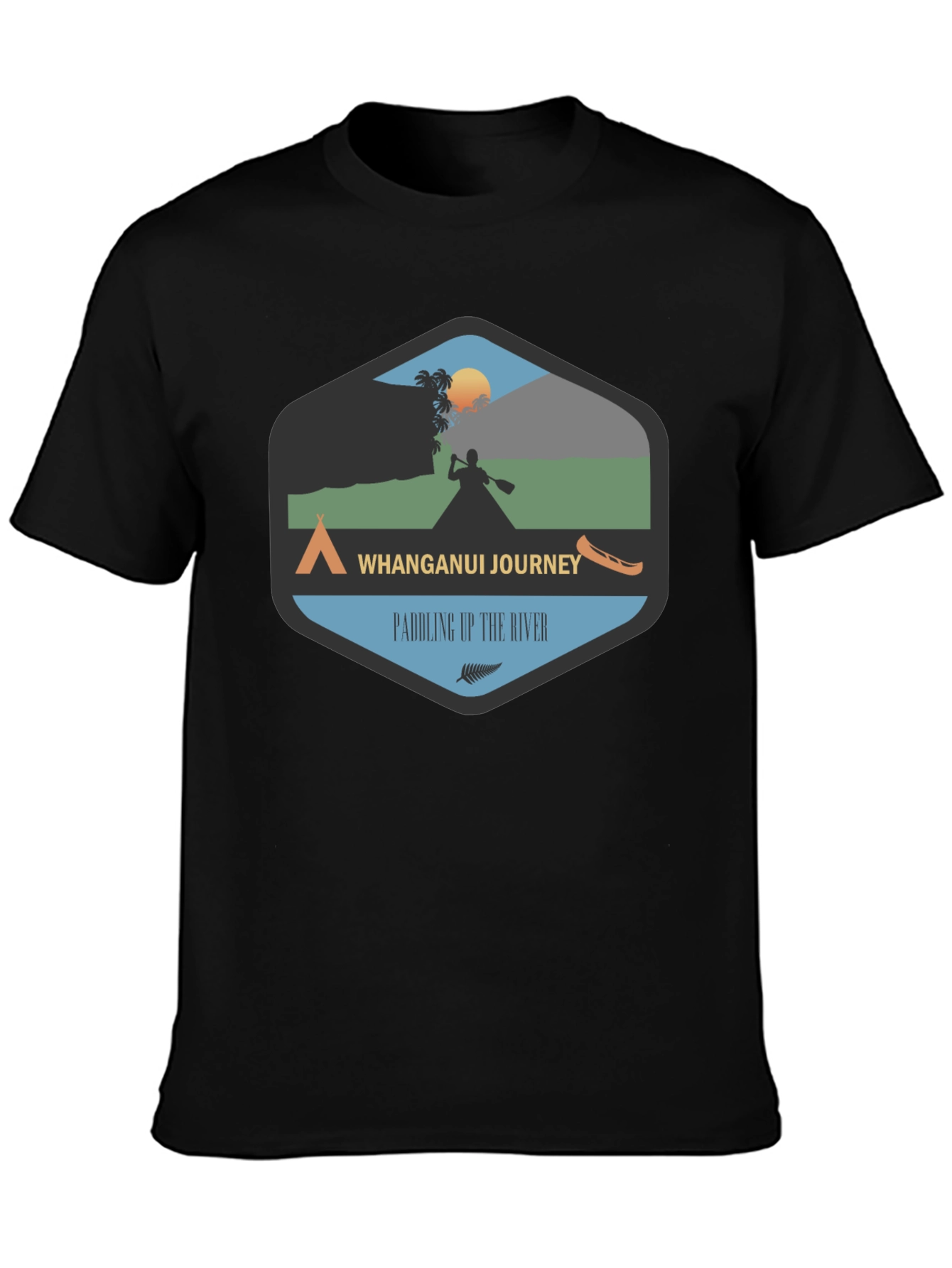 Whanganui Journey Black Tee - Paddling Up The River