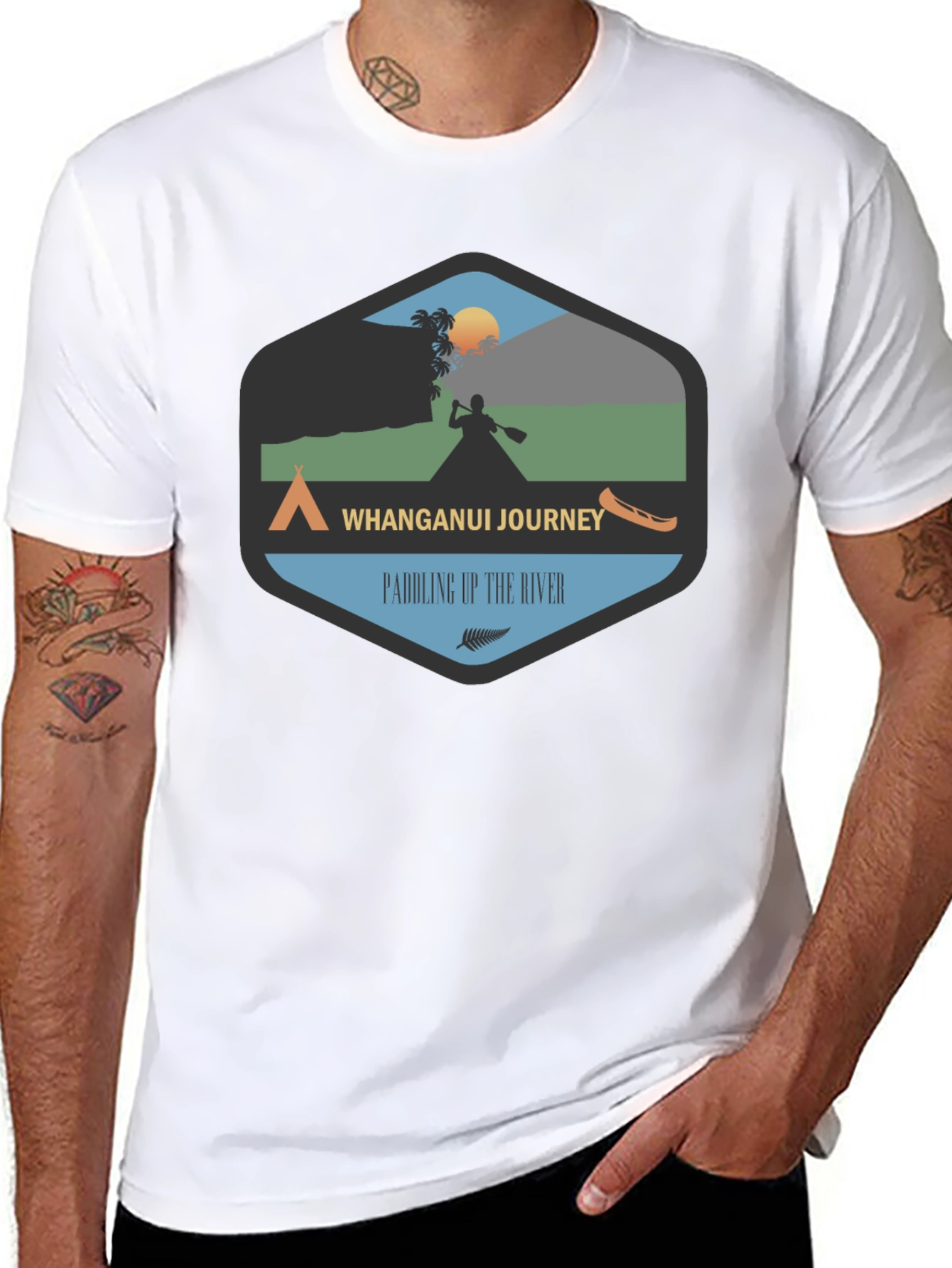 Whanganui Journey Black Tee - Paddling Up The River