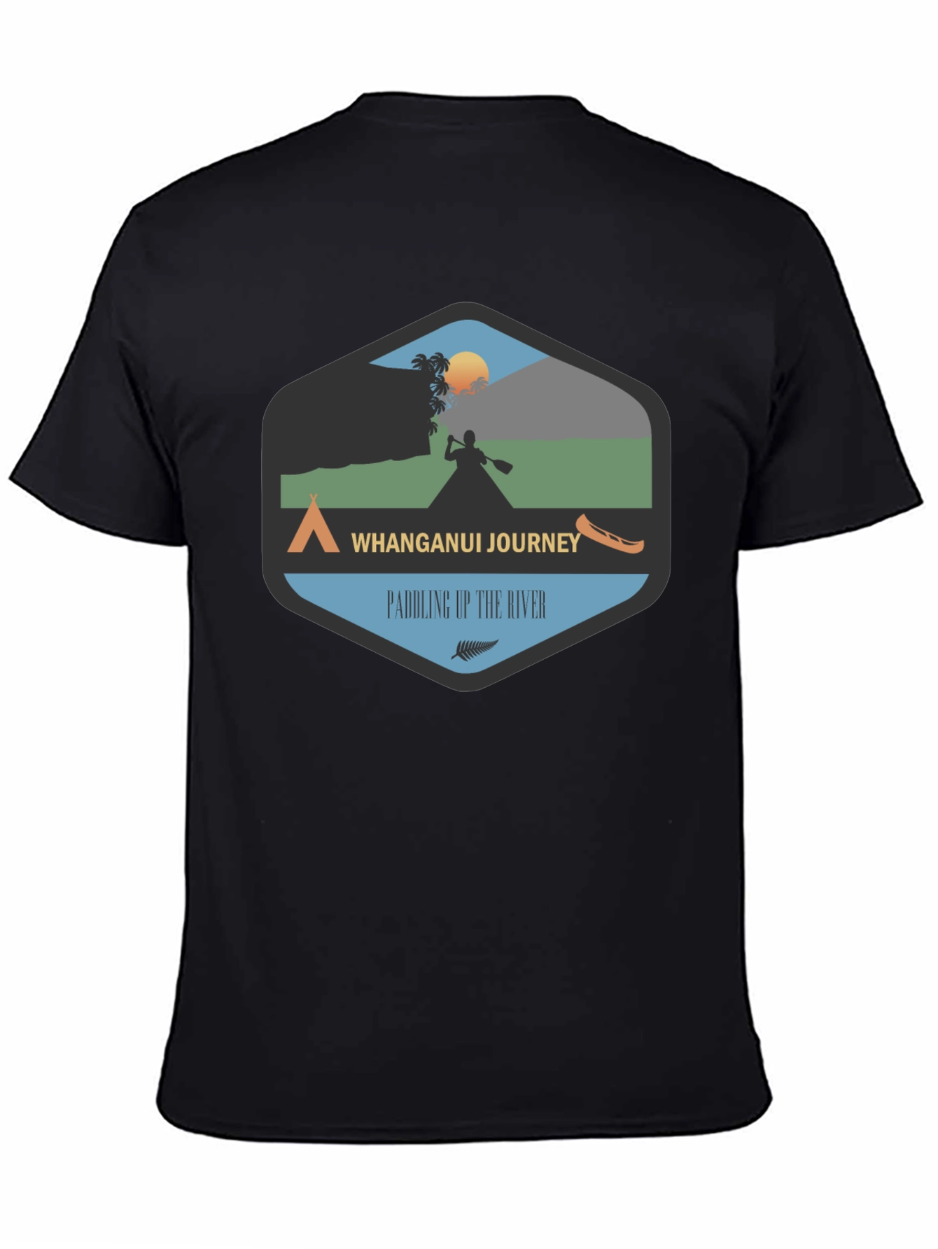 Whanganui Journey Black Tee - Paddling Up The River