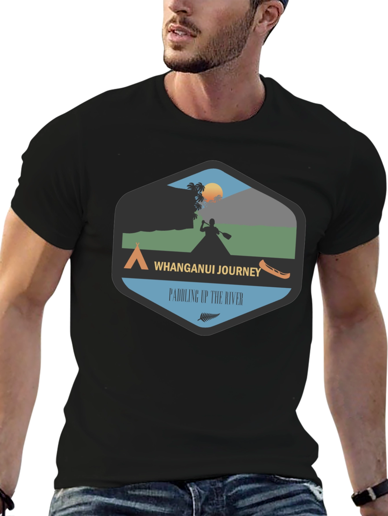 Whanganui Journey Black Tee - Paddling Up The River