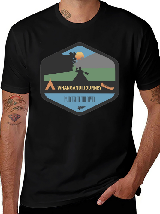 Whanganui Journey Black Tee - Paddling Up The River