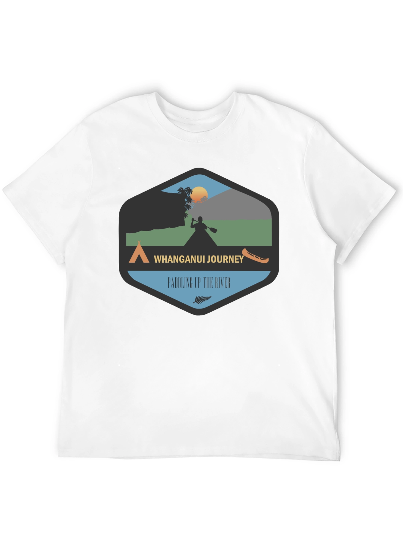 Whanganui Journey Black Tee - Paddling Up The River