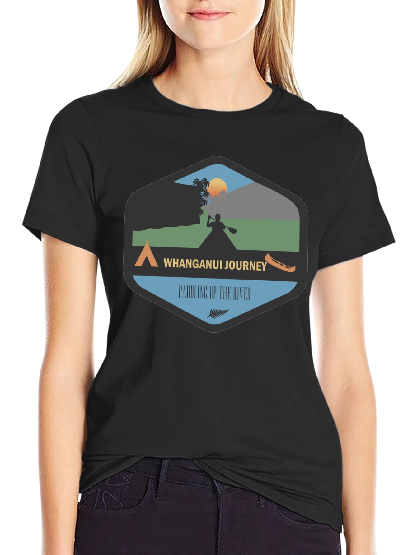 Whanganui Journey Black Tee - Paddling Up The River