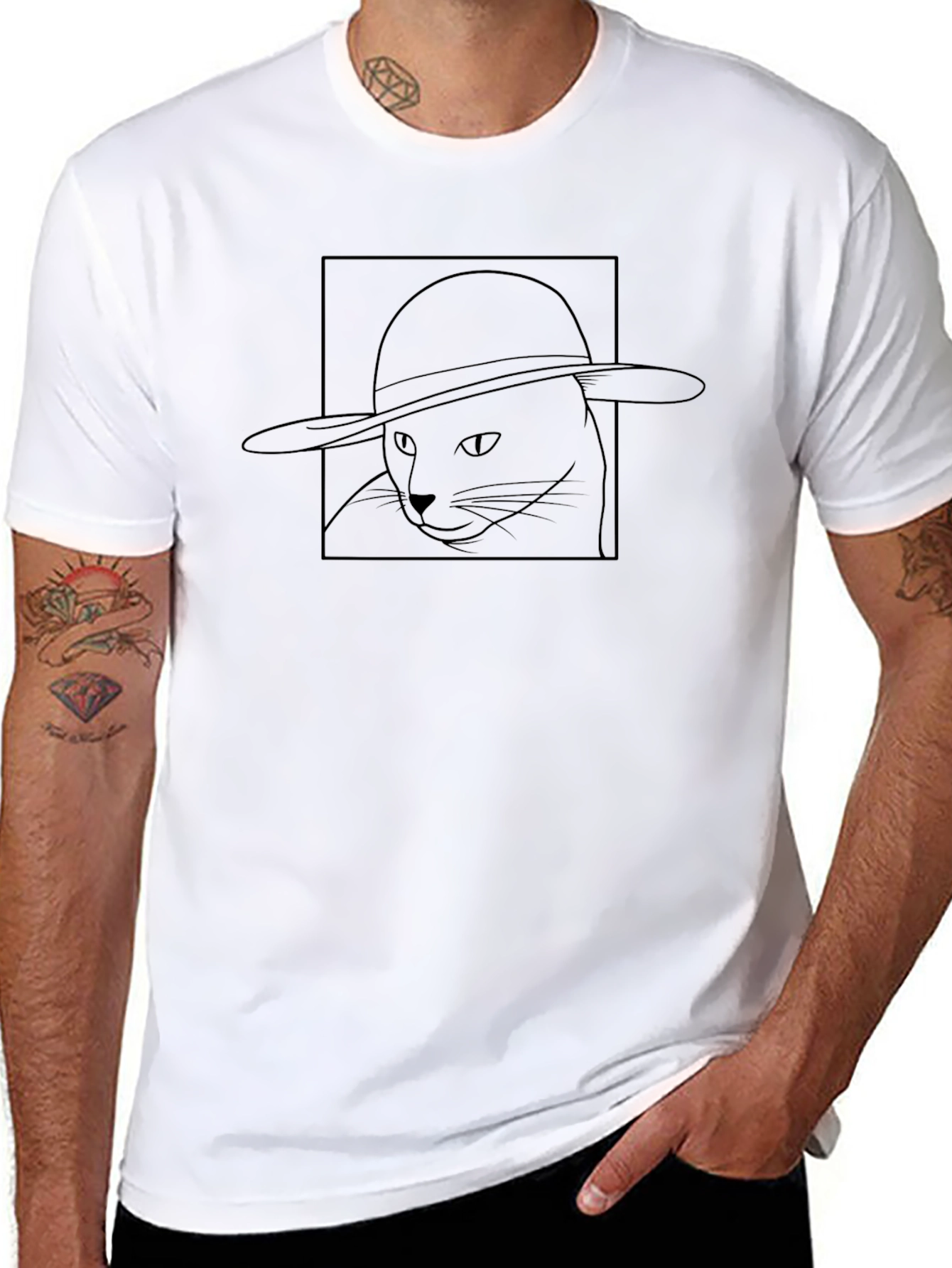 Black T-Shirt - Cat in Hat Graphic