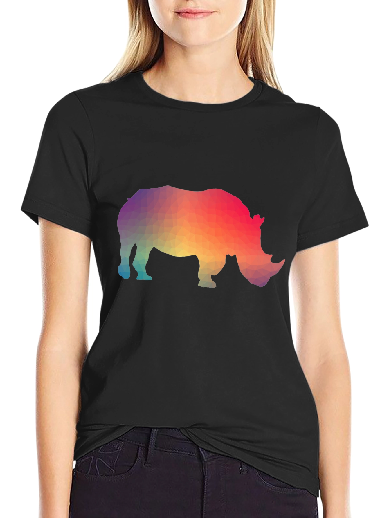 Geometric Rhino Graphic T-Shirt - Trendy Animal Tee