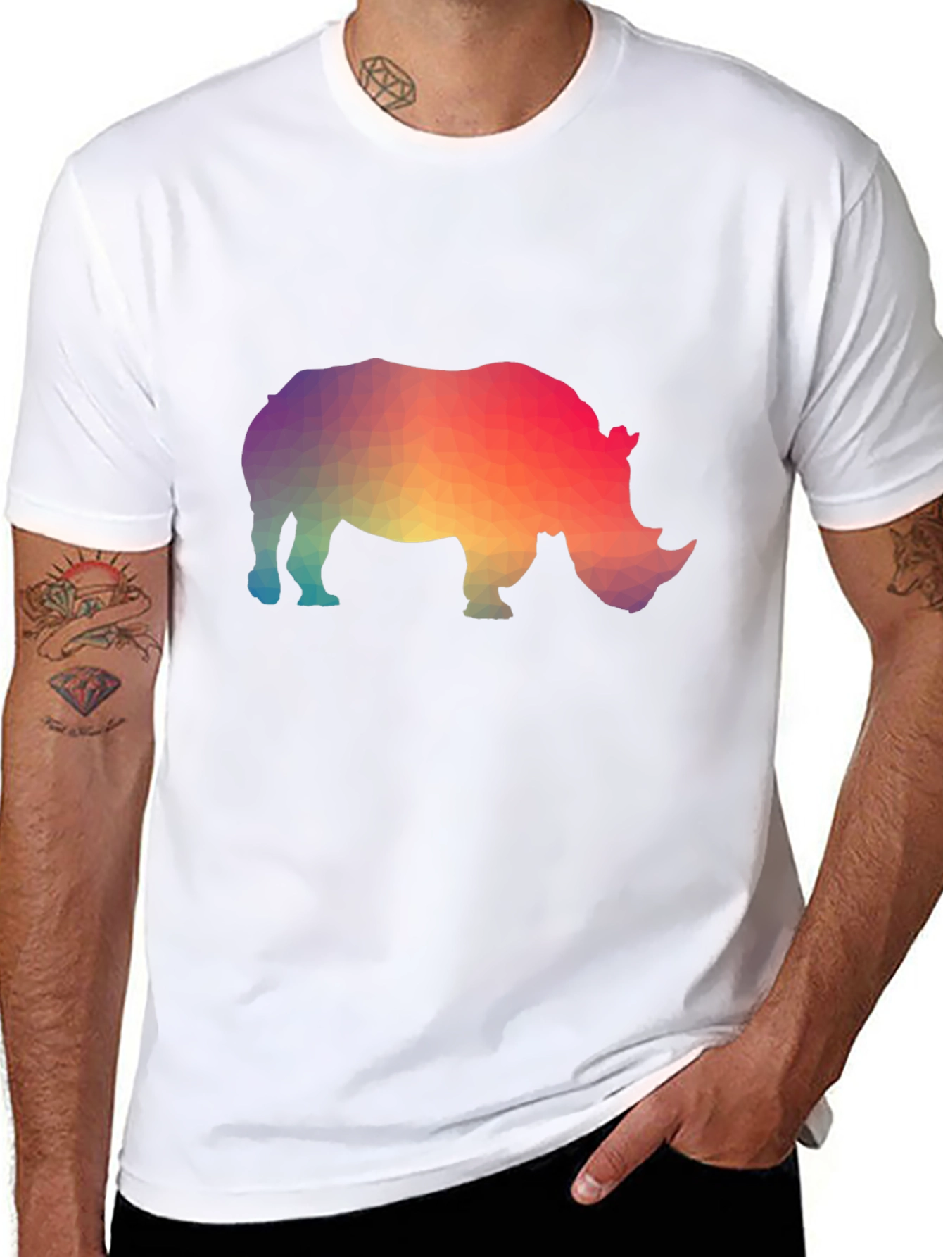 Geometric Rhino Graphic T-Shirt - Trendy Animal Tee