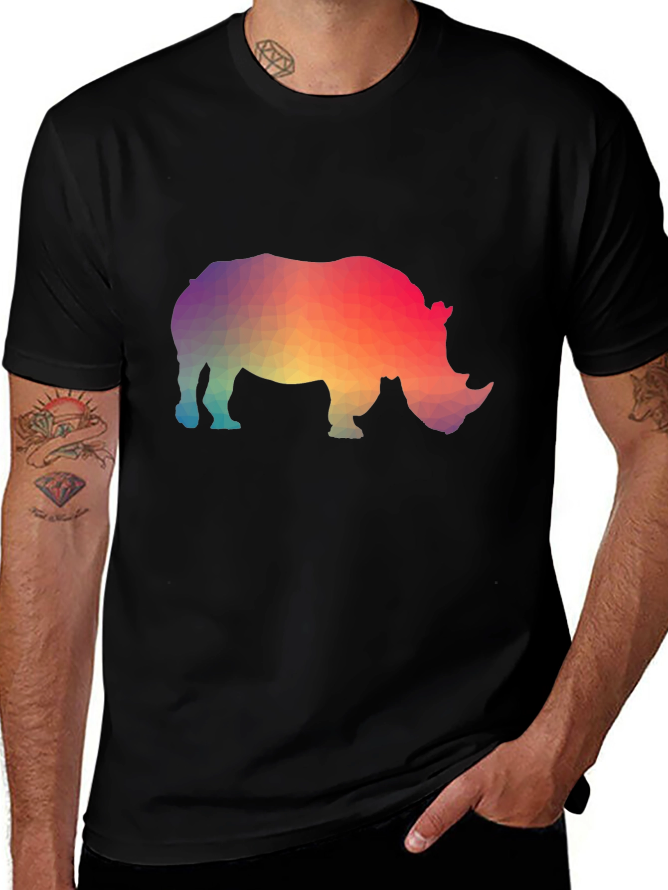 Geometric Rhino Graphic T-Shirt - Trendy Animal Tee
