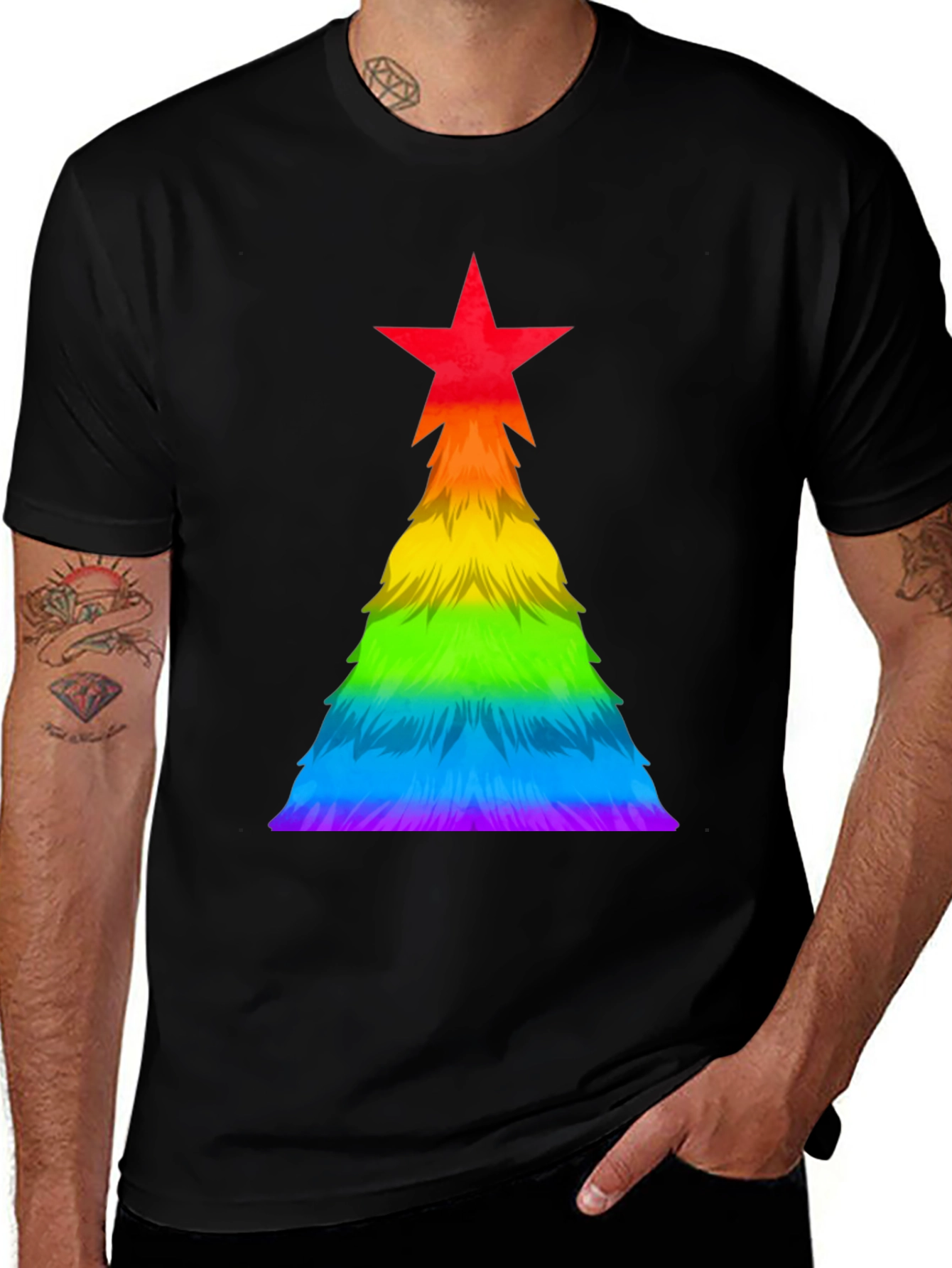 Rainbow Pride Christmas Tree Graphic Tee