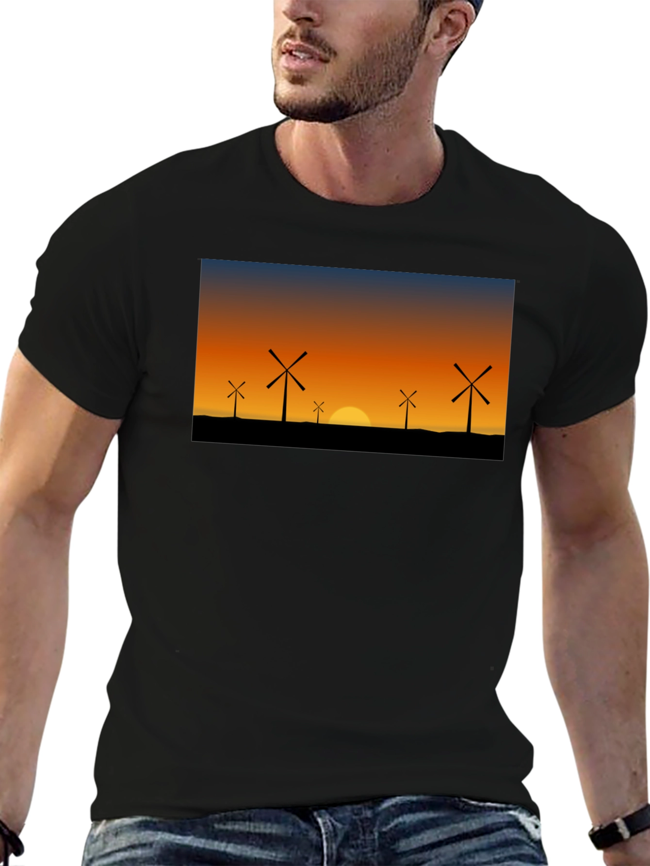 Wind Turbine Sunset Graphic Tee