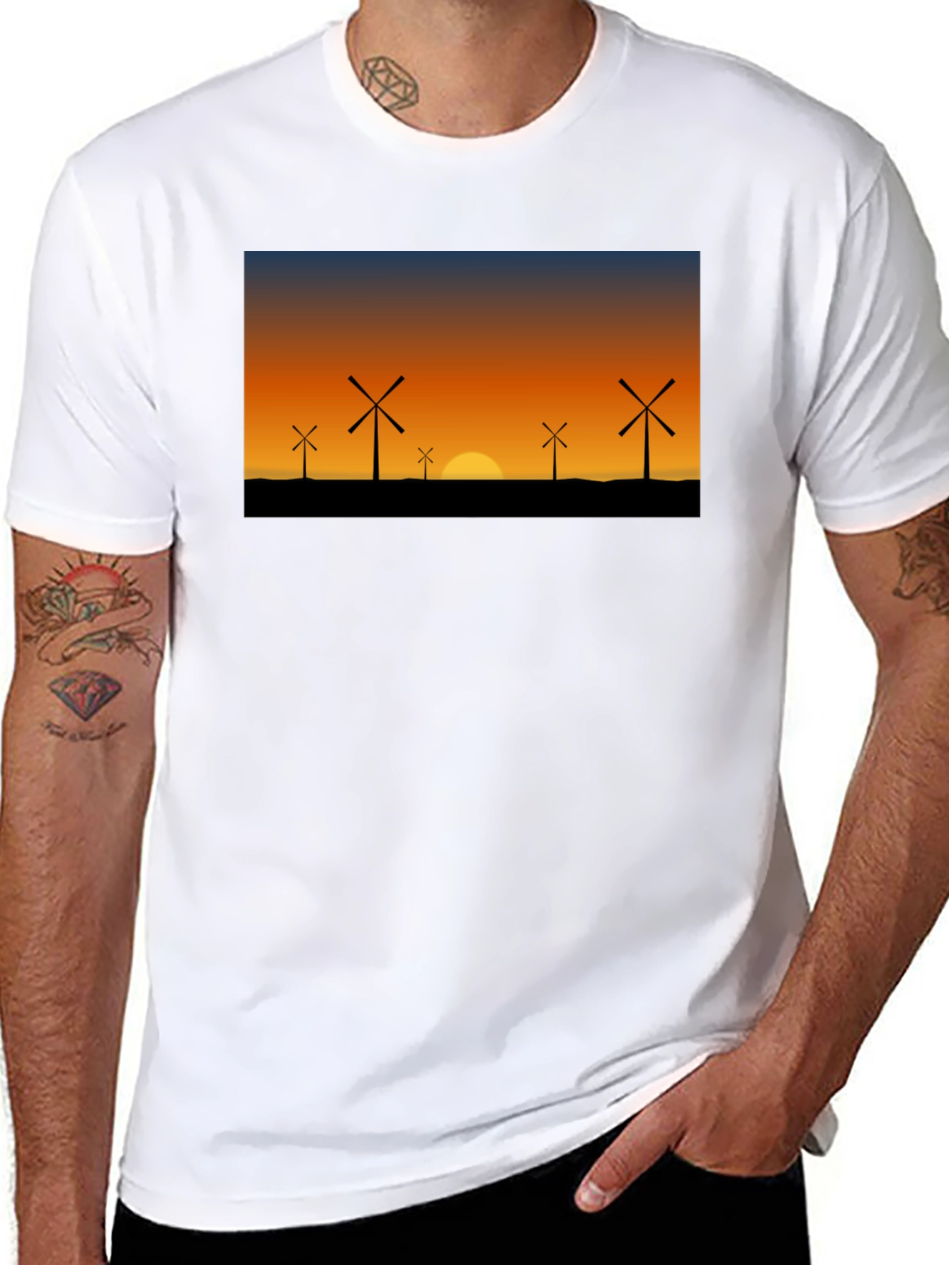 Wind Turbine Sunset Graphic Tee