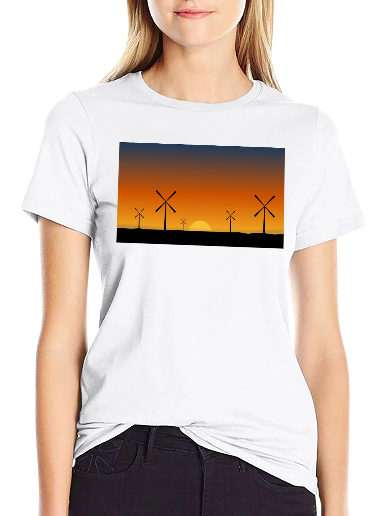 Wind Turbine Sunset Graphic Tee