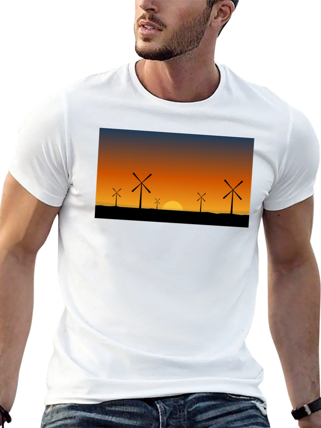 Wind Turbine Sunset Graphic Tee