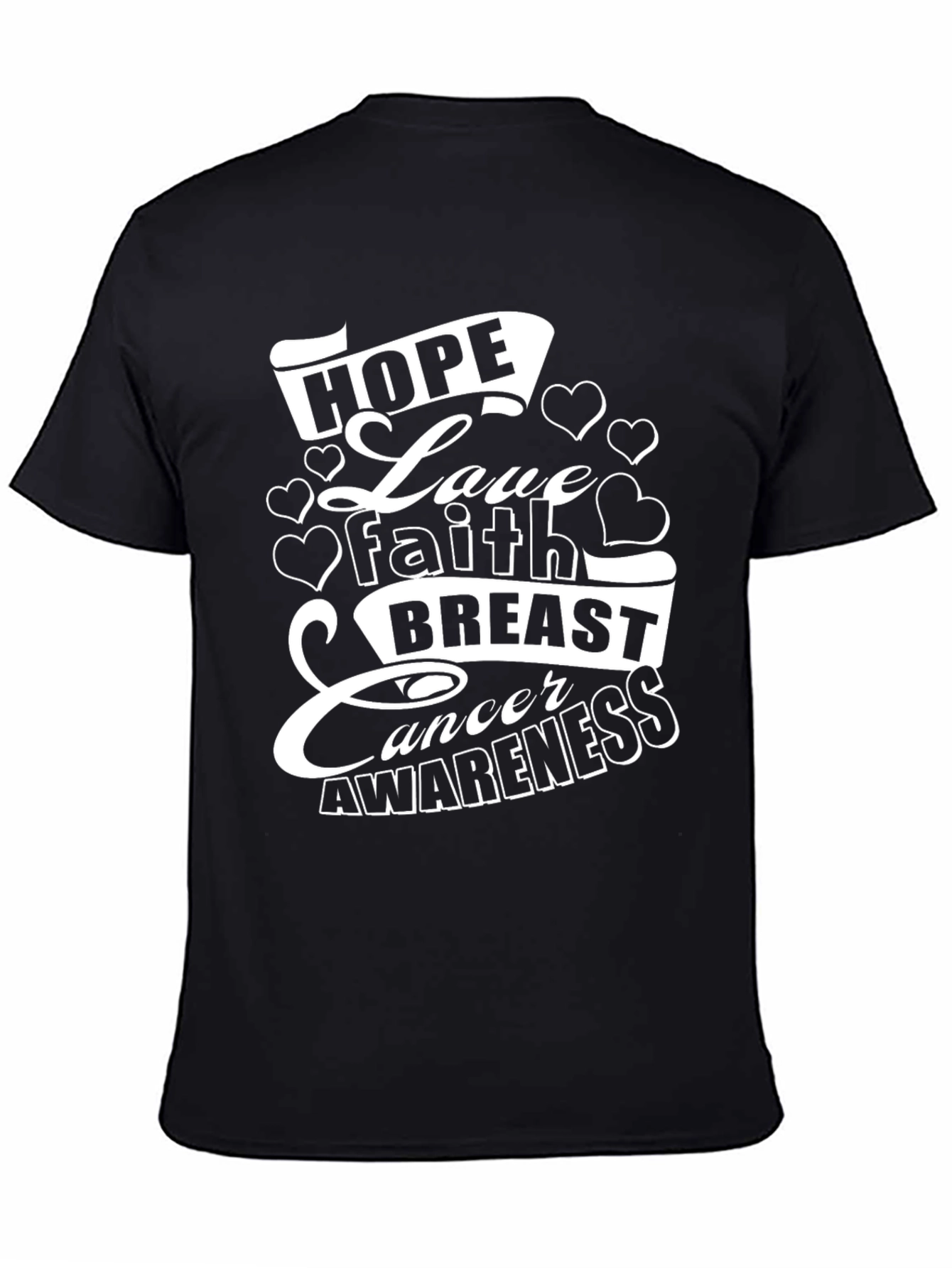 Hope Love Faith Breast Cancer Awareness Black T-Shirt