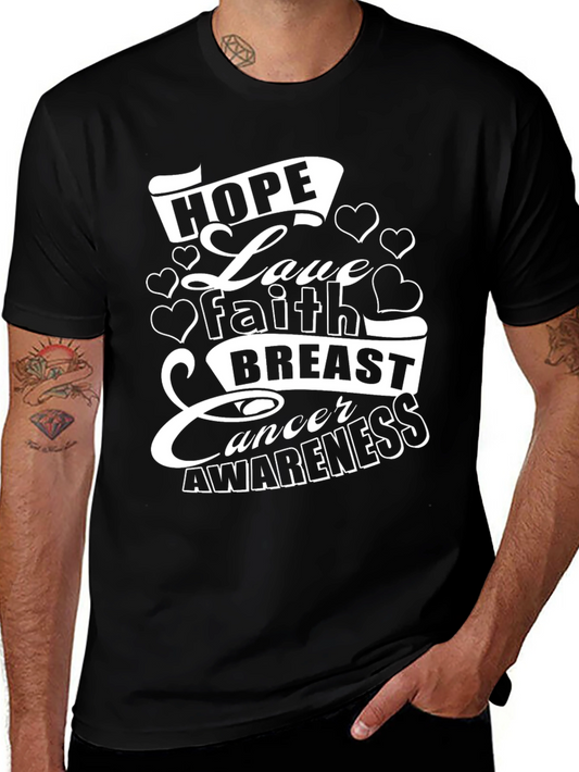 Hope Love Faith Breast Cancer Awareness Black T-Shirt