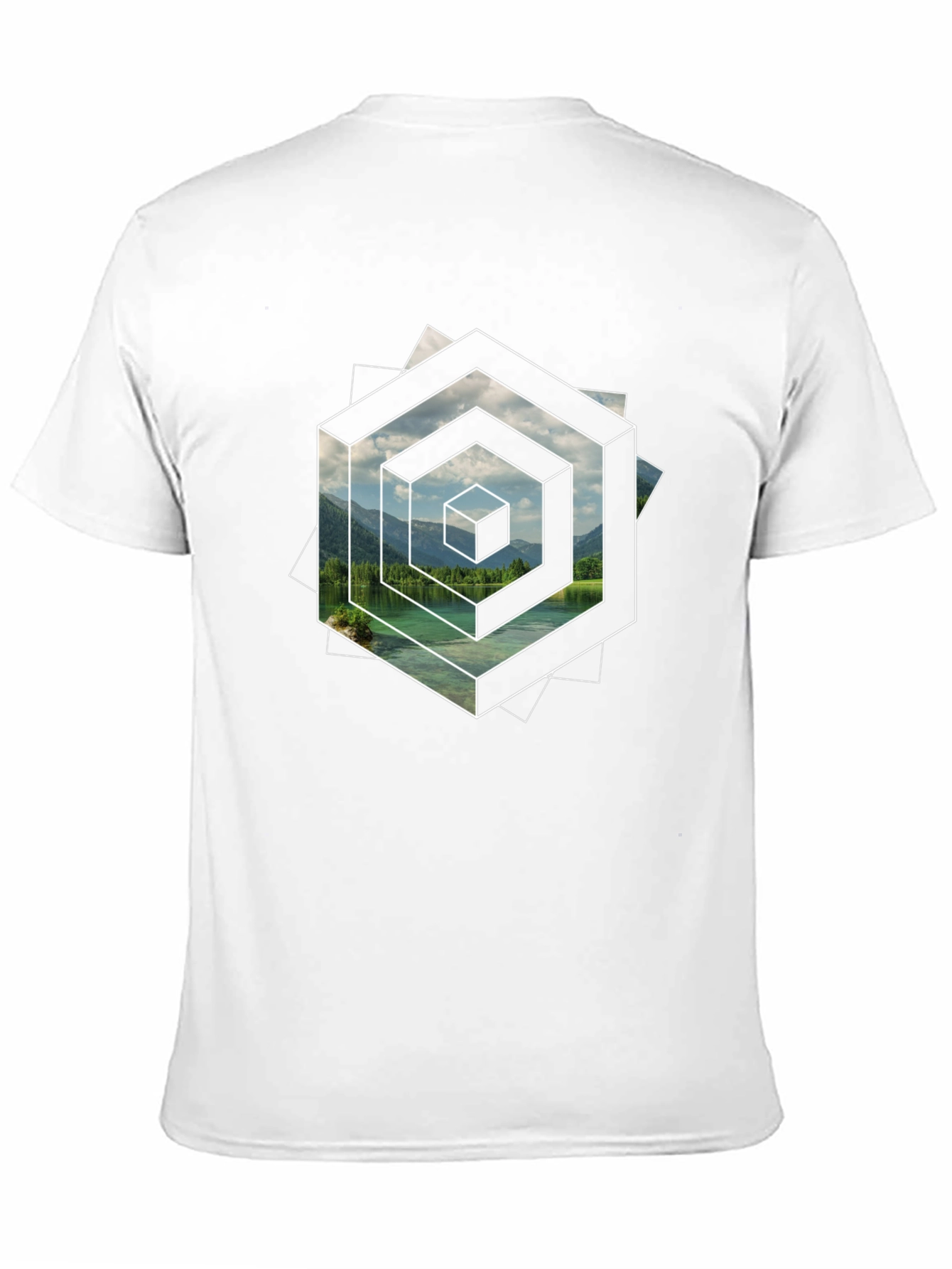 Abstract Geometric Lake Scene Graphic T-Shirt