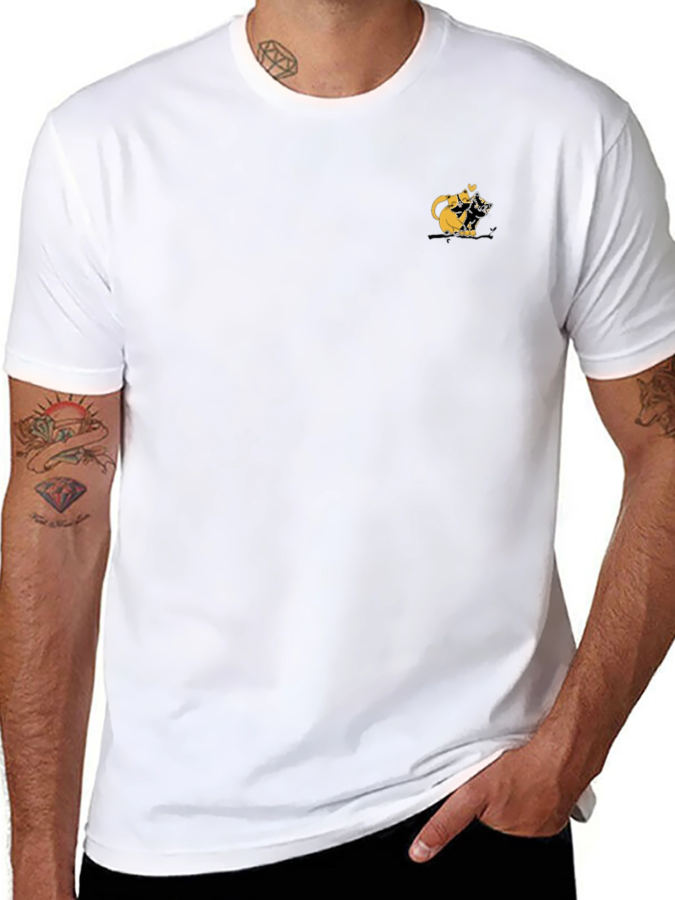Black Tee with Cute Cats Graphic