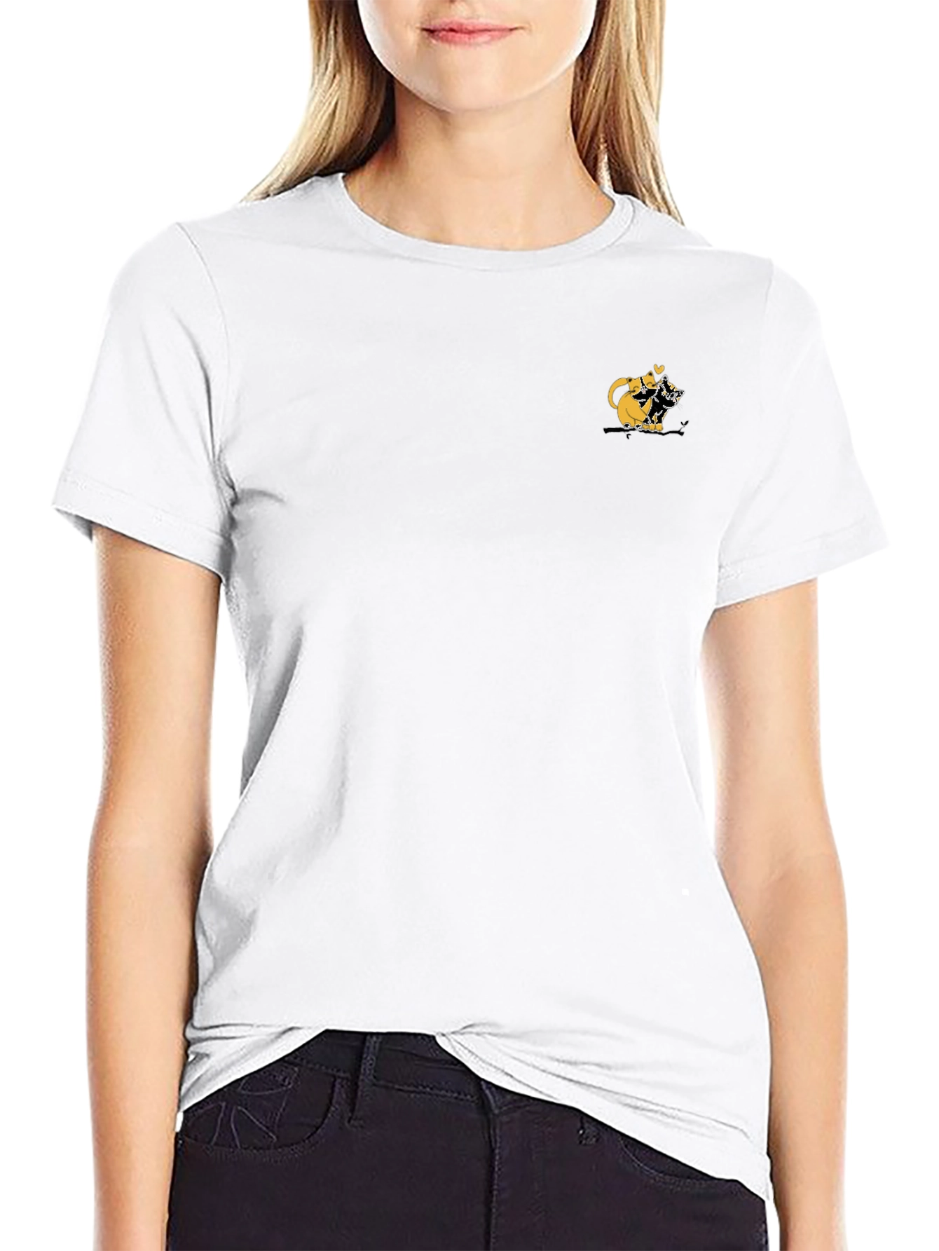 Black Tee with Cute Cats Graphic