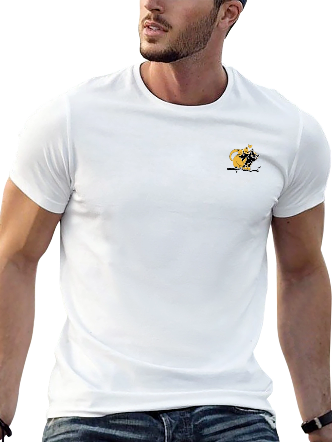 Black Tee with Cute Cats Graphic