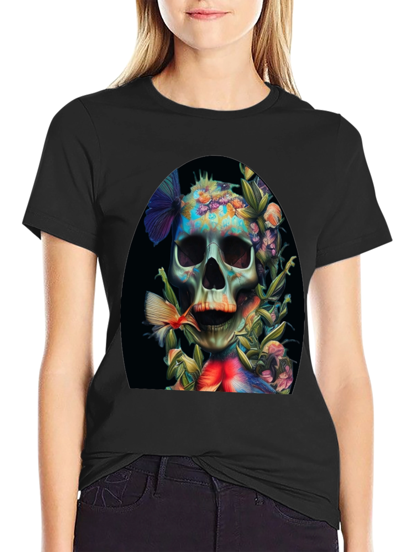 Floral Skull Graphic T-Shirt