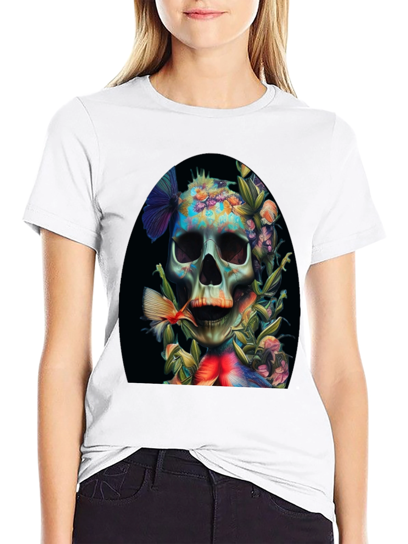 Floral Skull Graphic T-Shirt