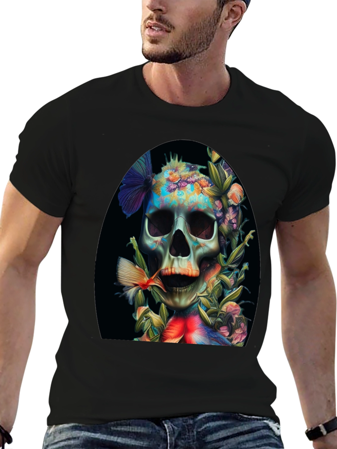 Floral Skull Graphic T-Shirt