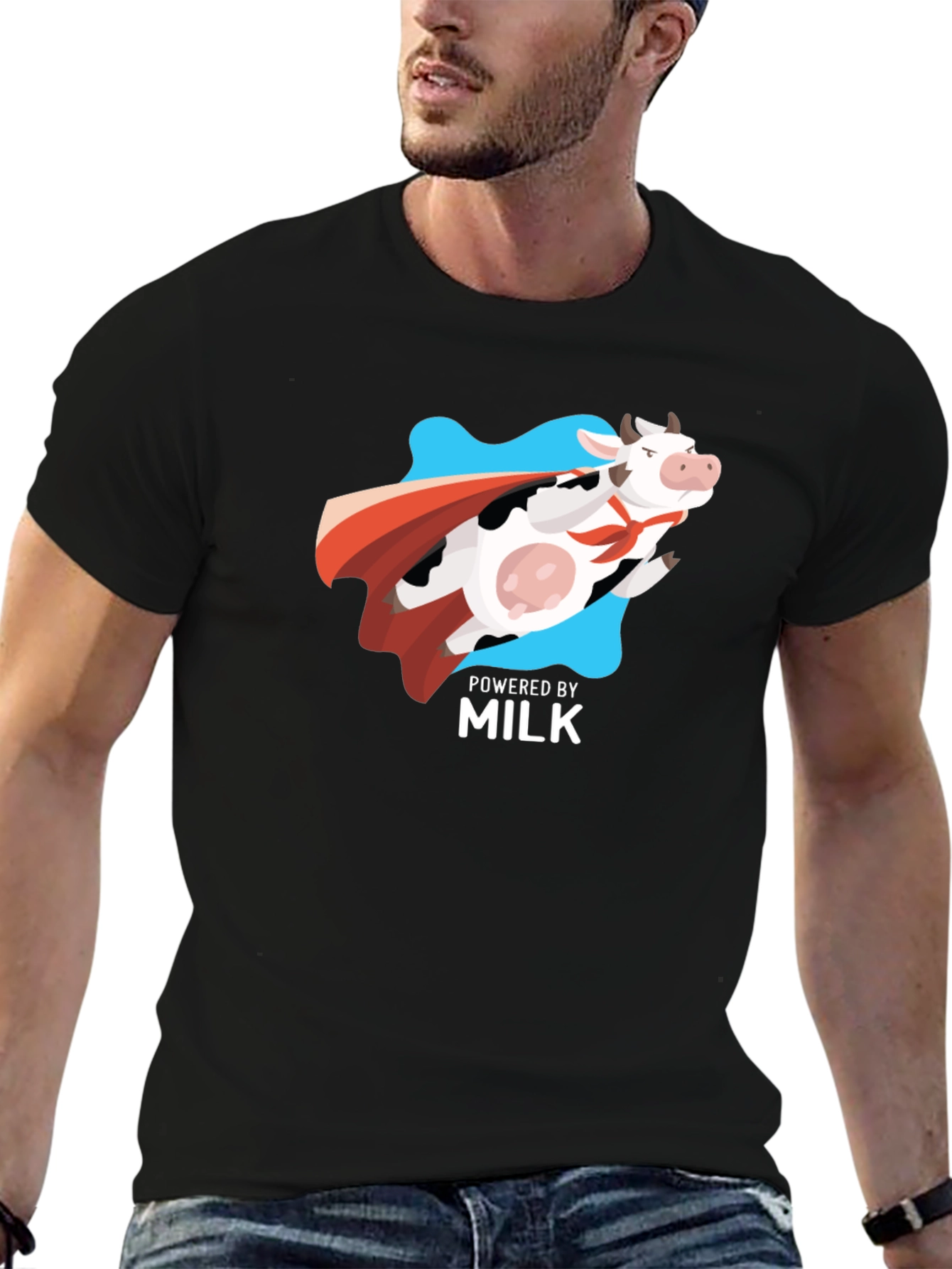 Powered By Milk T-Shirt - Super Cow Graphic Tee