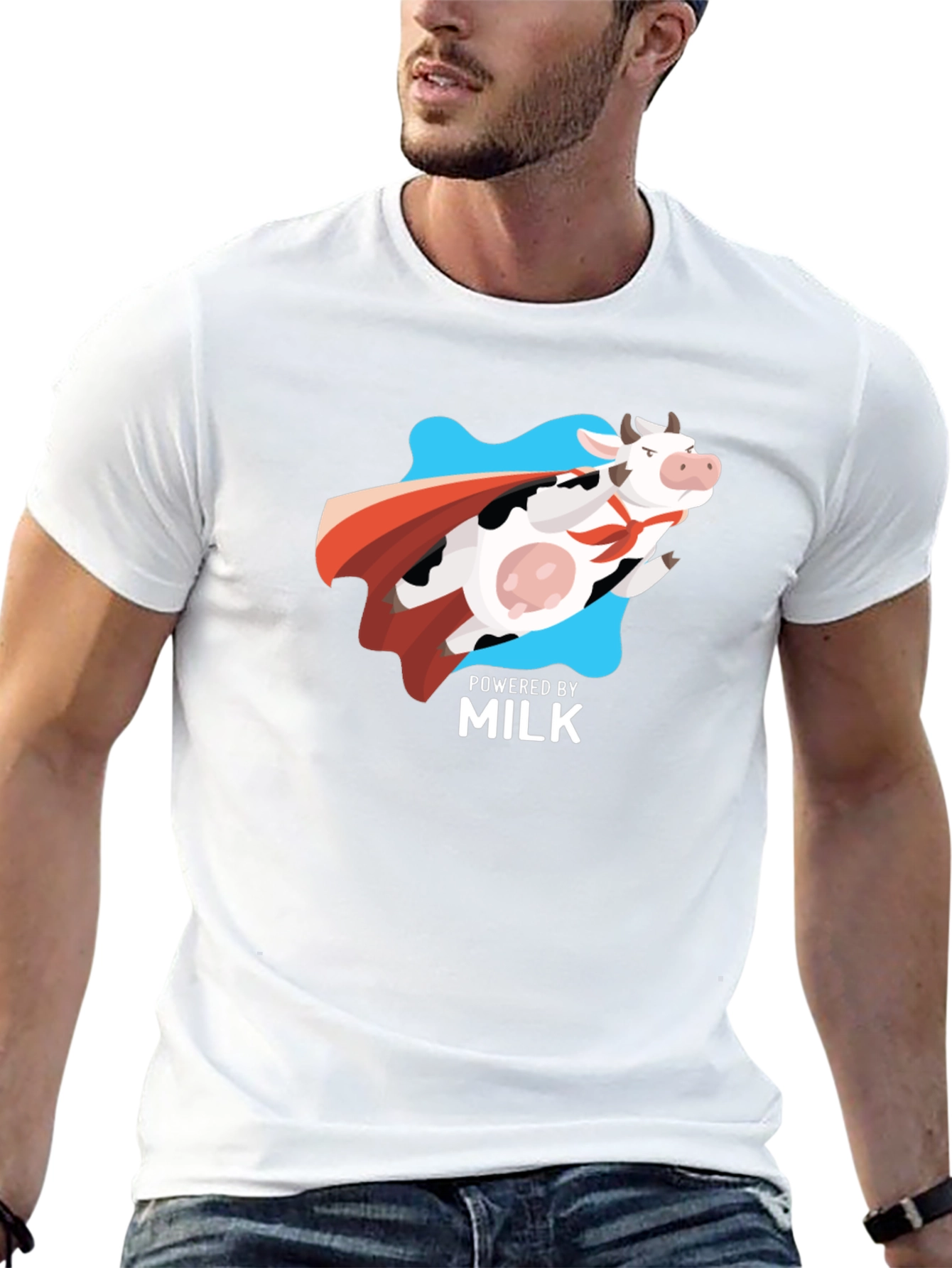 Powered By Milk T-Shirt - Super Cow Graphic Tee