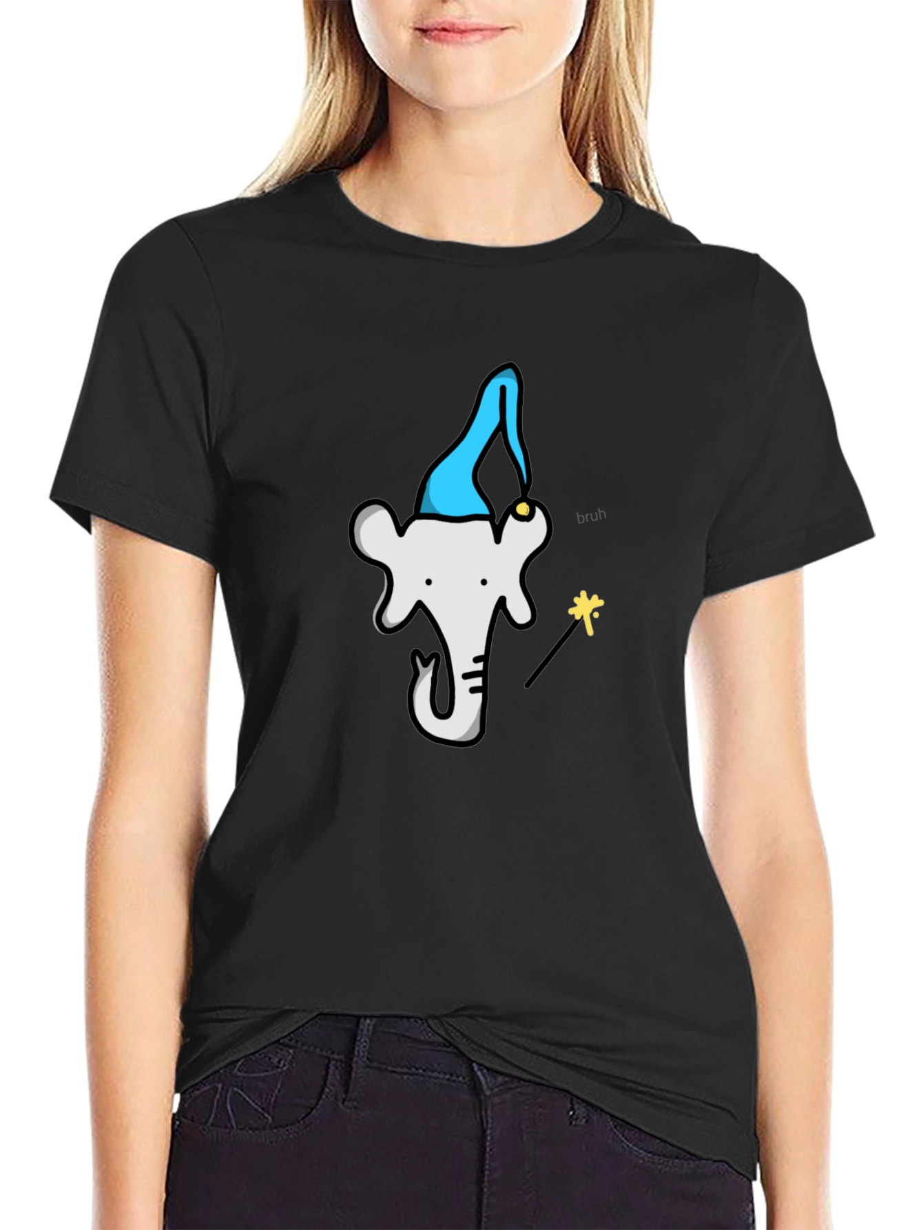 Wizard Elephant Graphic Tee - Black Cotton T-Shirt