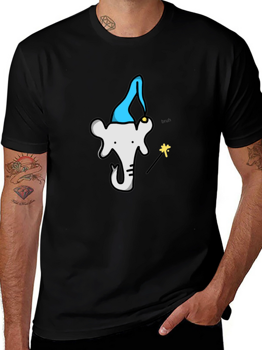 Wizard Elephant Graphic Tee - Black Cotton T-Shirt