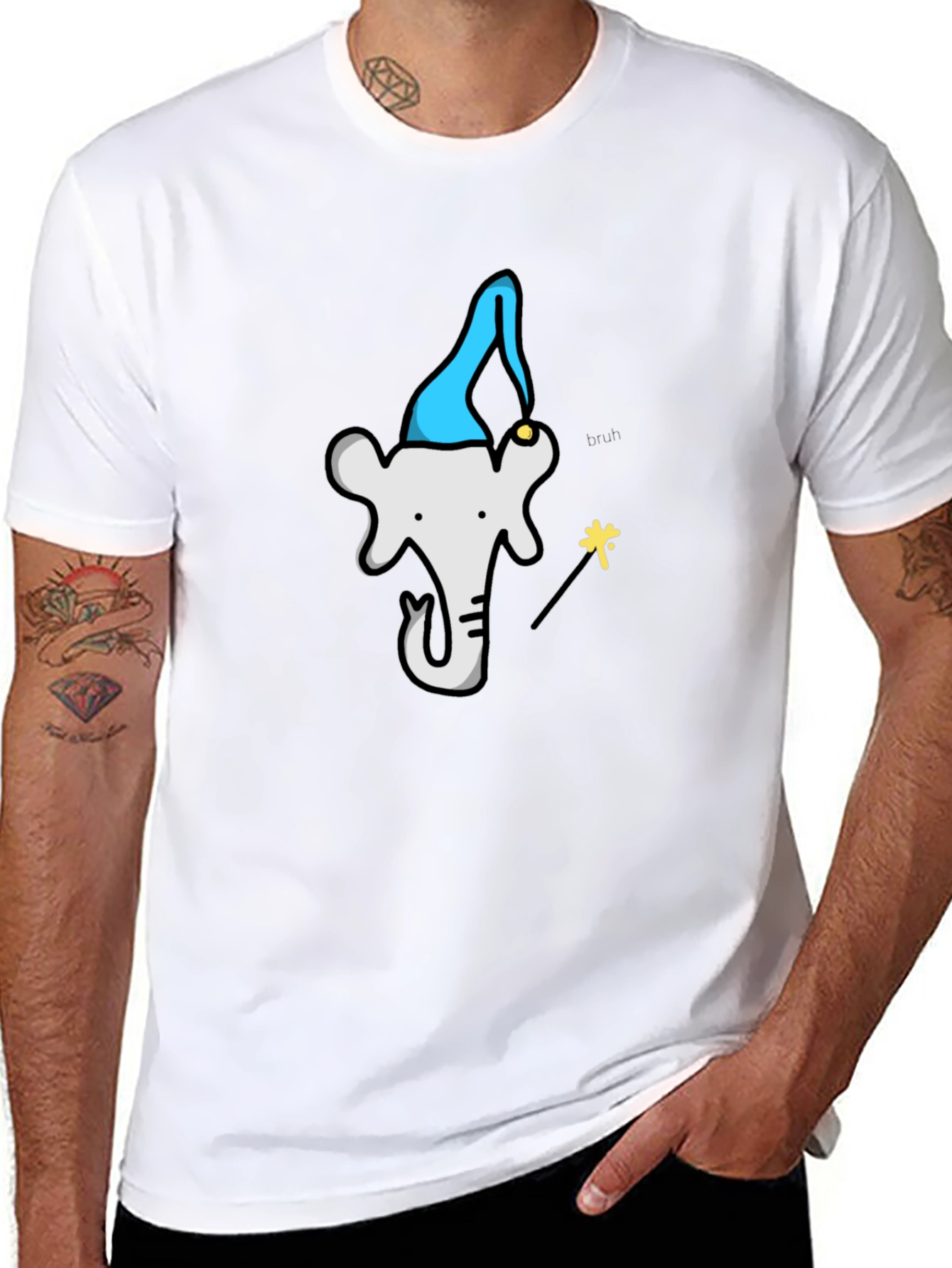 Wizard Elephant Graphic Tee - Black Cotton T-Shirt