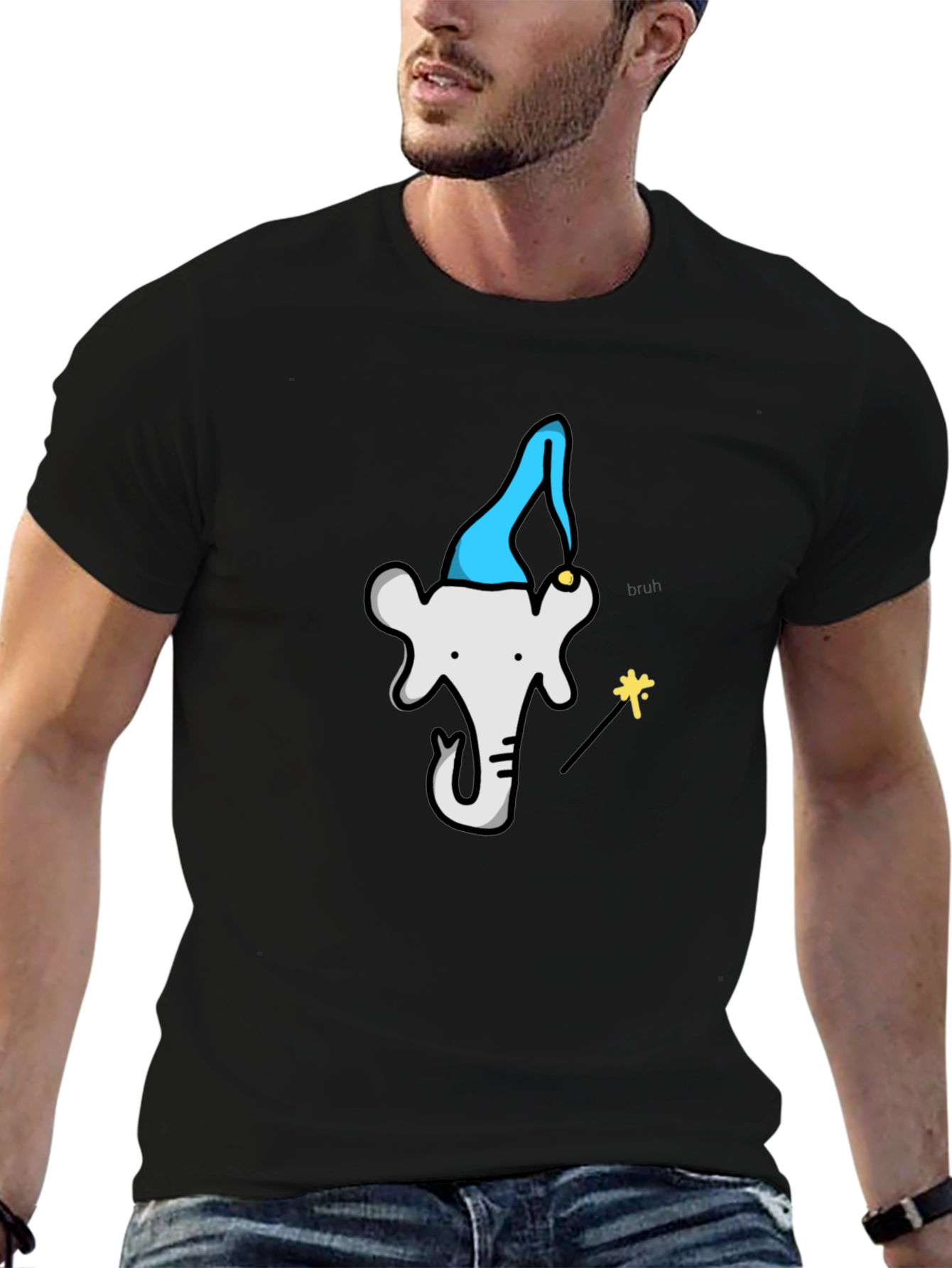 Wizard Elephant Graphic Tee - Black Cotton T-Shirt