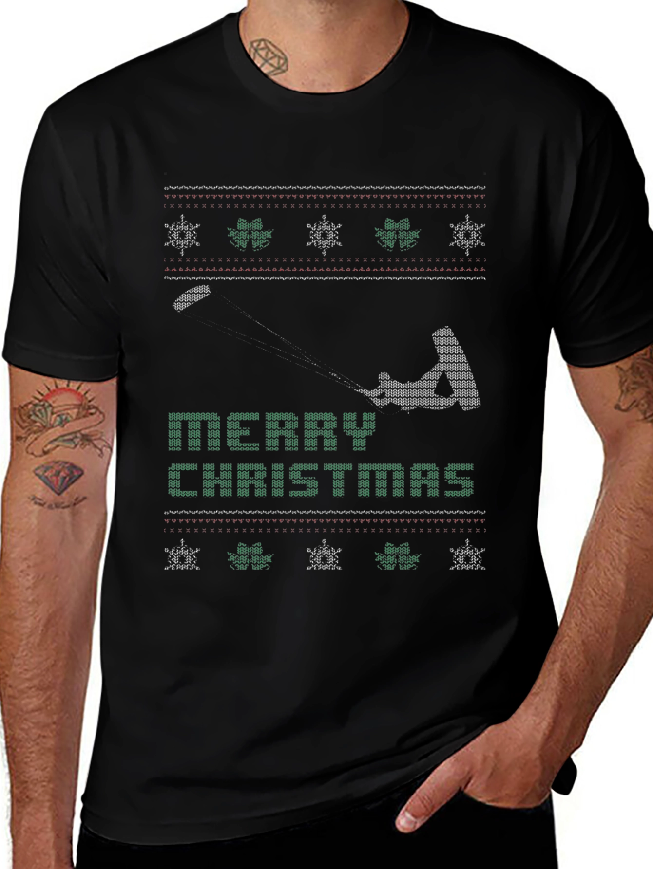 Merry Christmas Kitesurfing Ugly Sweater Tee