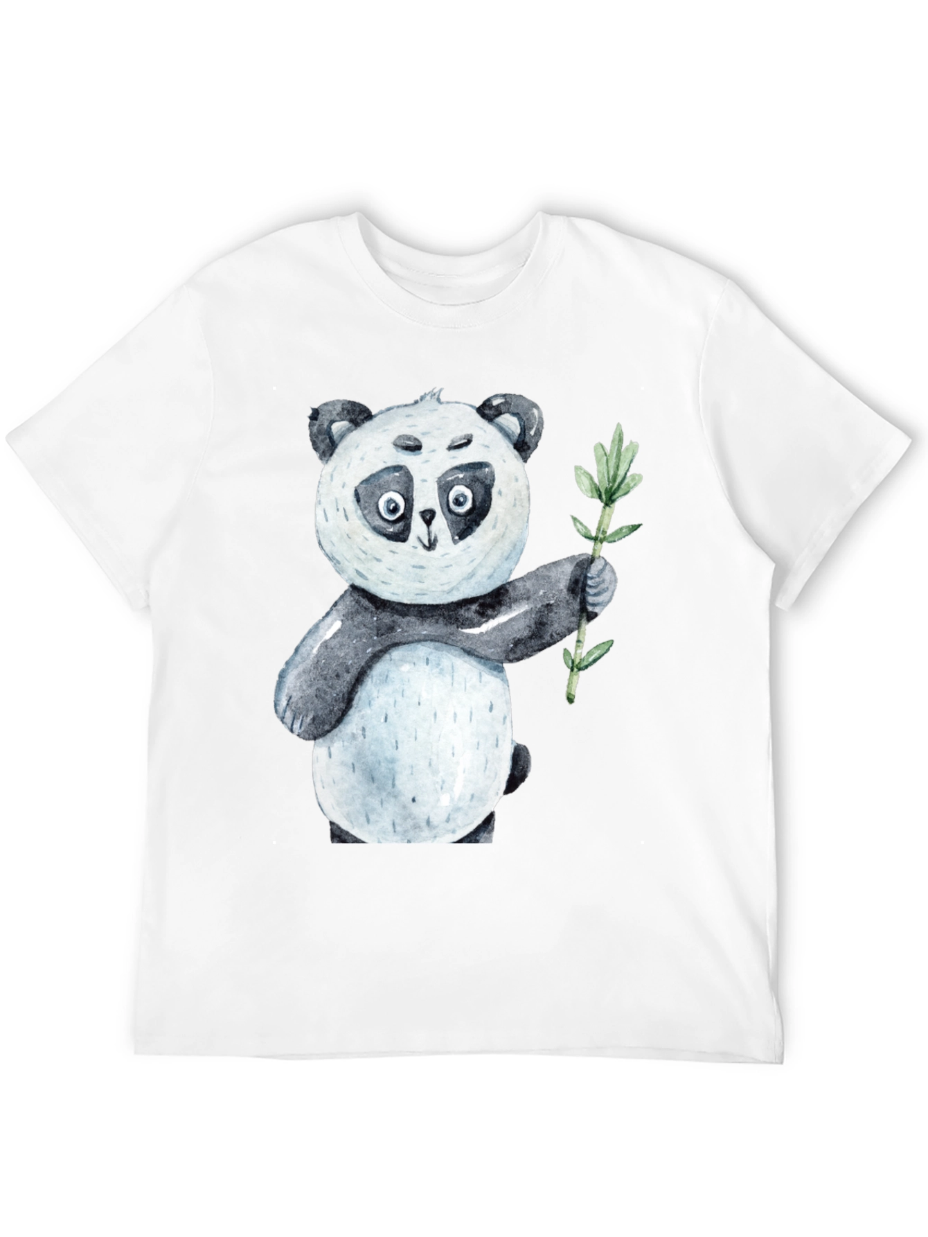 Cute Panda Bear Holding Bamboo Black T-Shirt