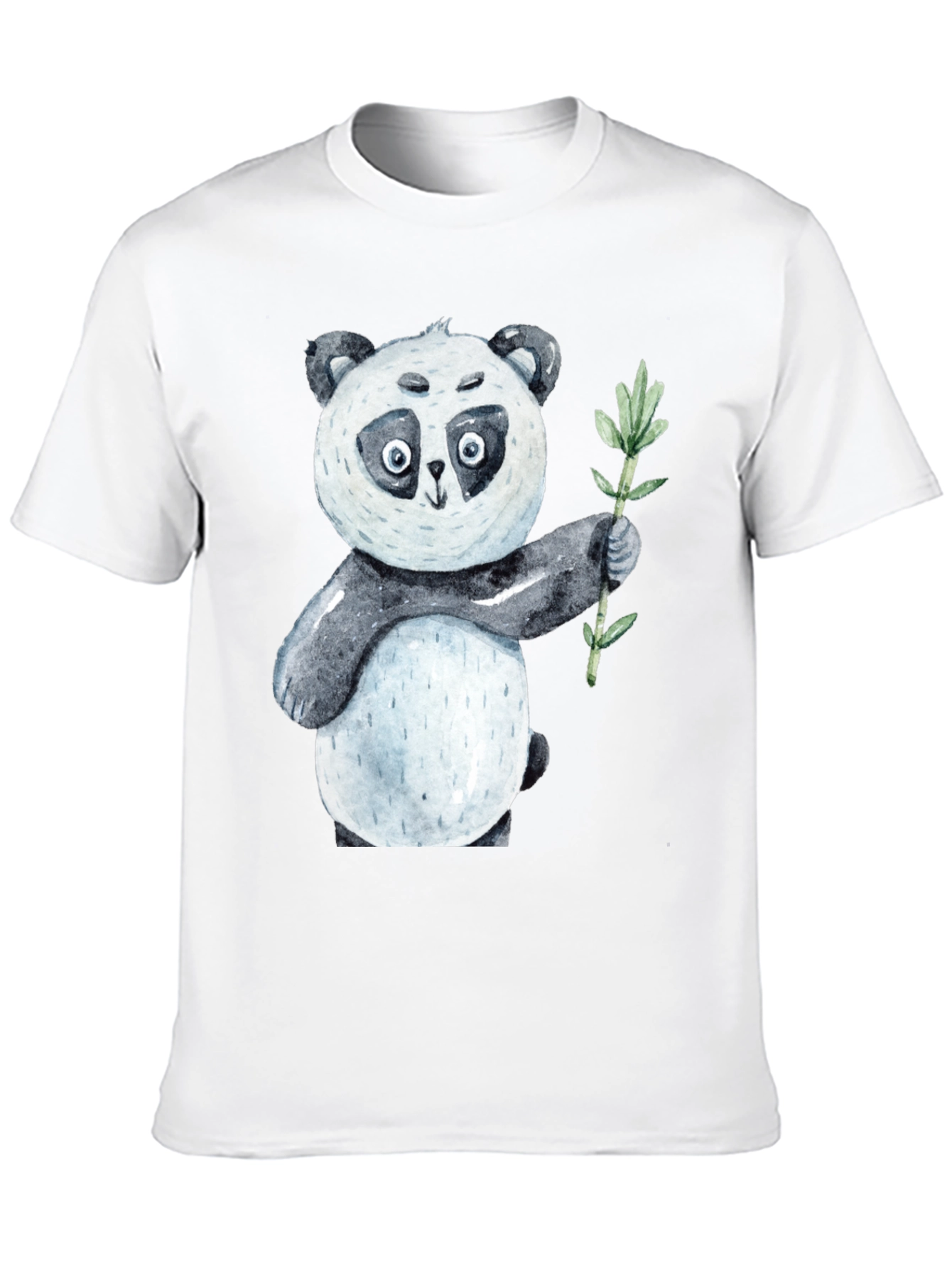 Cute Panda Bear Holding Bamboo Black T-Shirt
