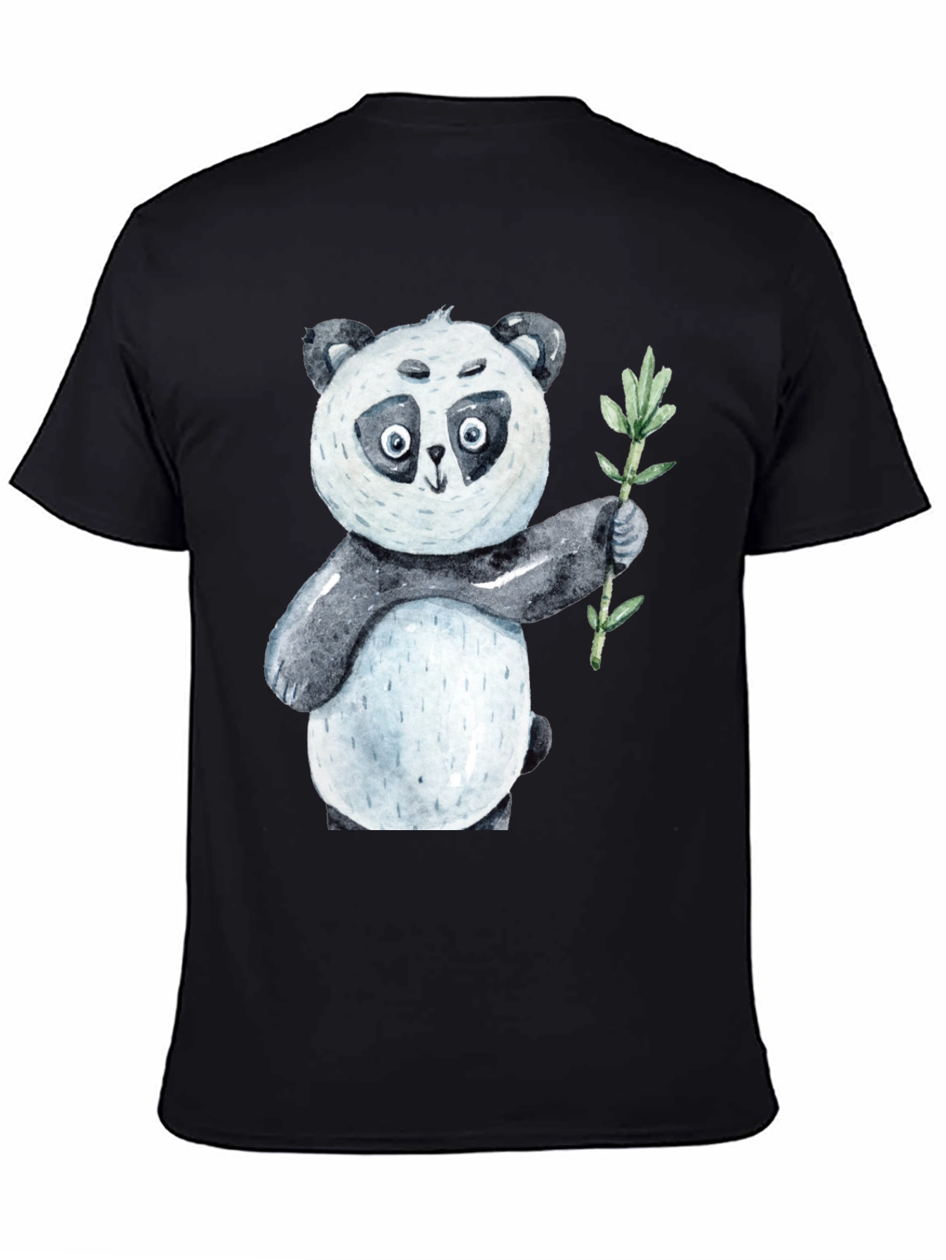 Cute Panda Bear Holding Bamboo Black T-Shirt