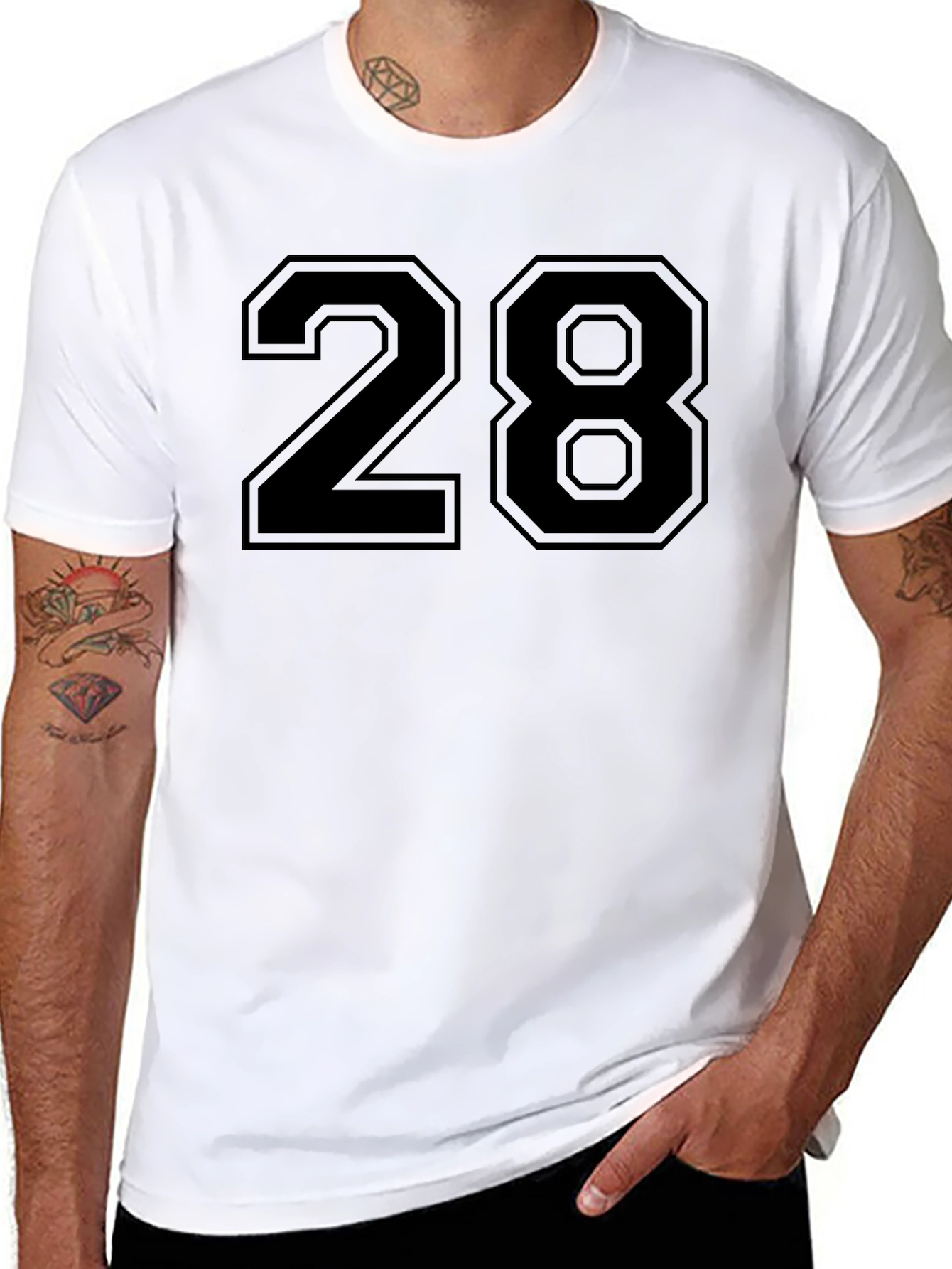 Mens Black T-Shirt with Number 28 Graphic