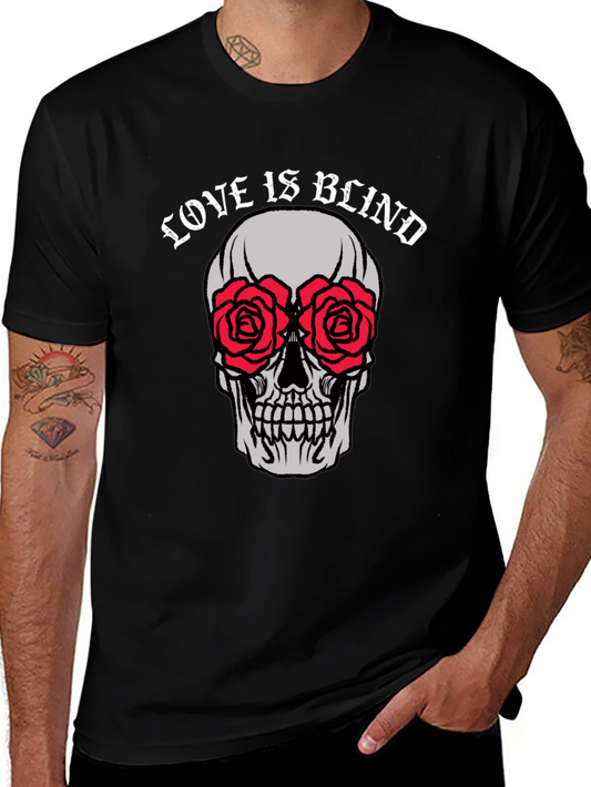 Love is Blind Skull Graphic Tee - Gothic Style Black T-Shirt