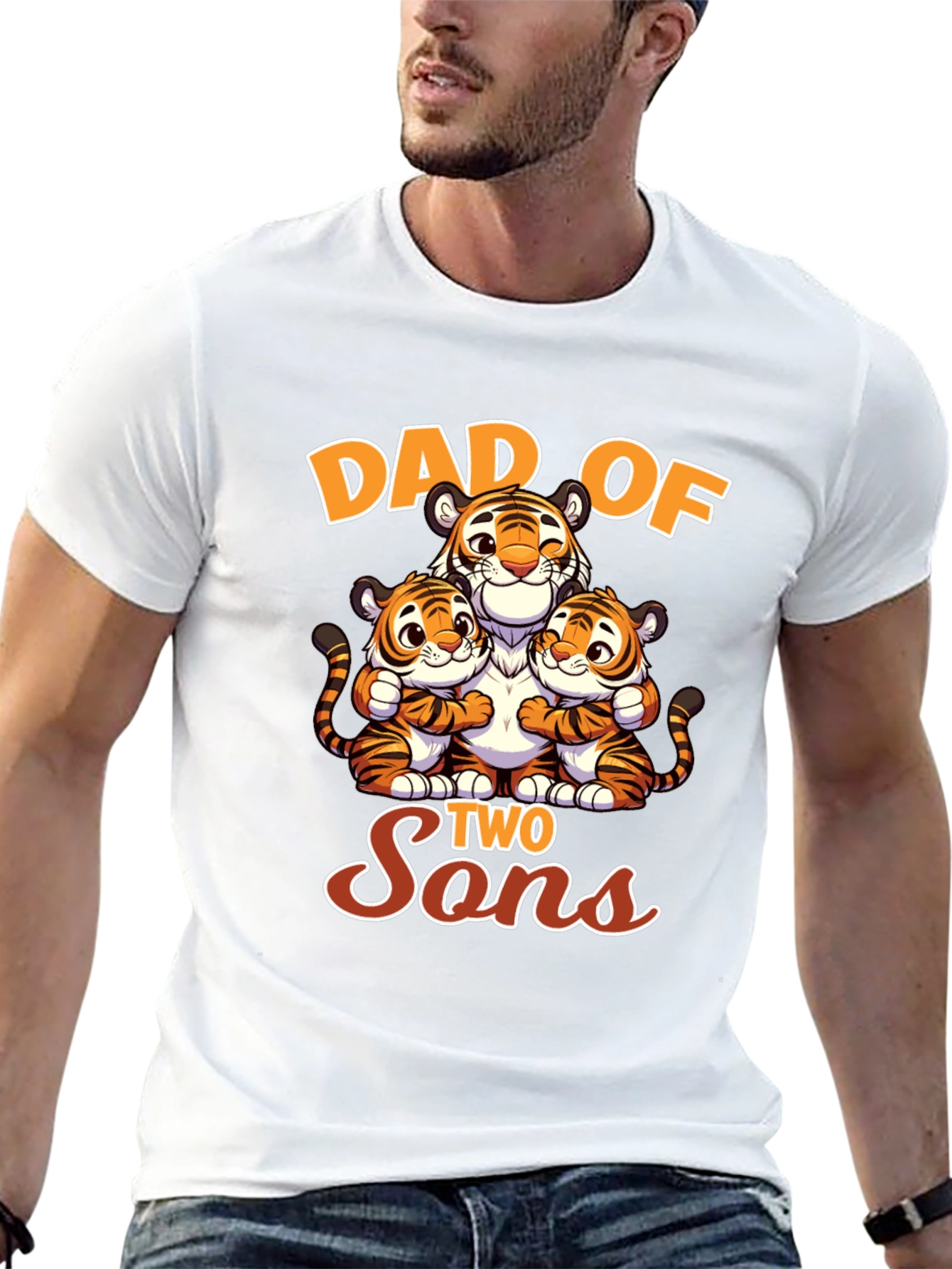 Dad of Two Sons Tiger Graphic T-Shirt