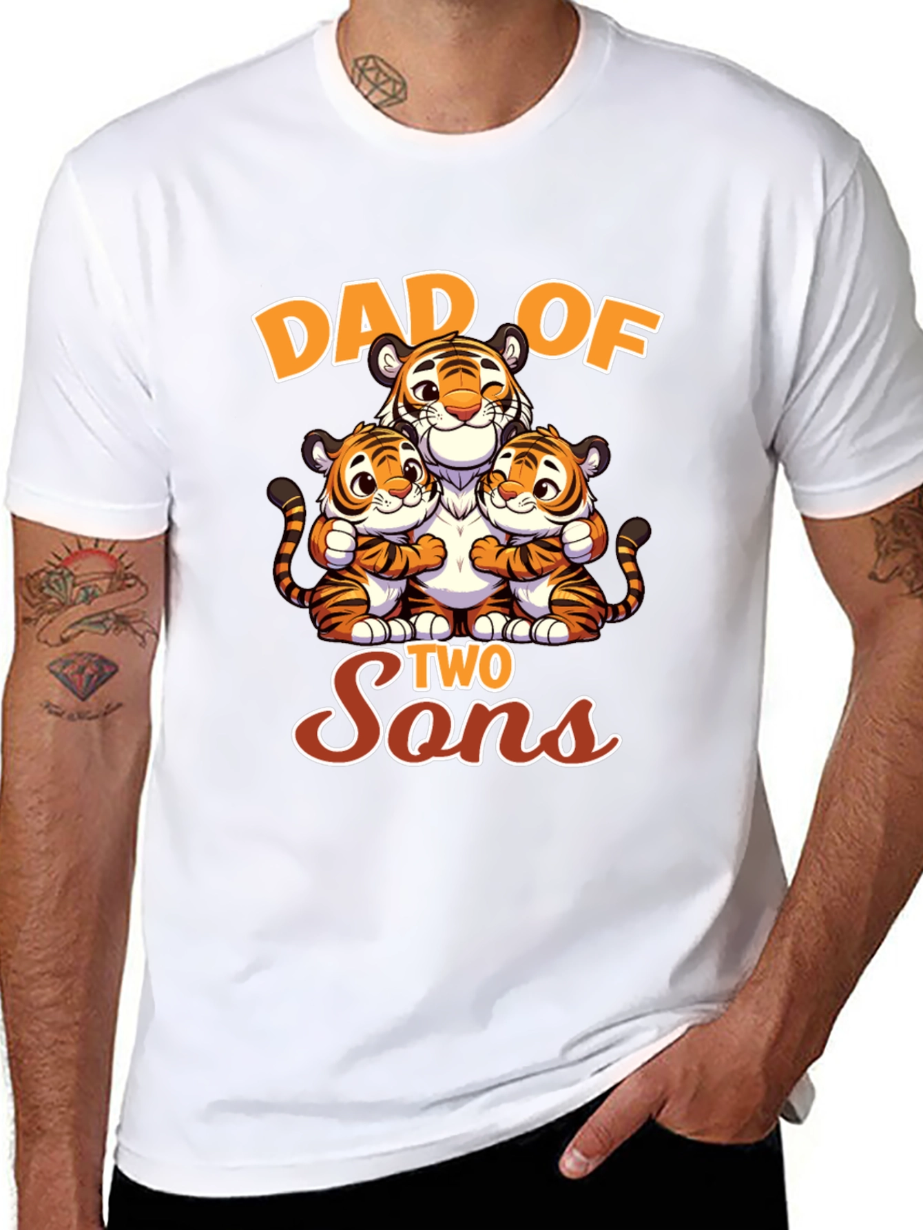 Dad of Two Sons Tiger Graphic T-Shirt