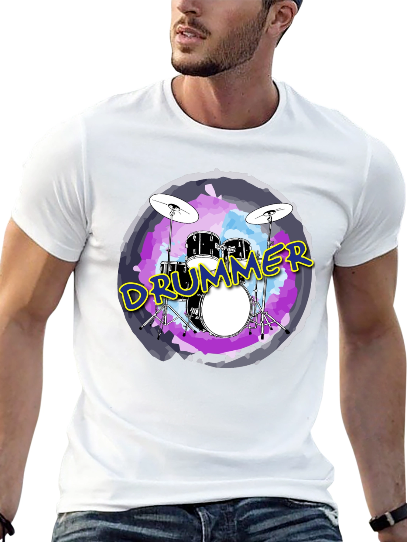 Drummer Graphic Black Crew Neck T-Shirt