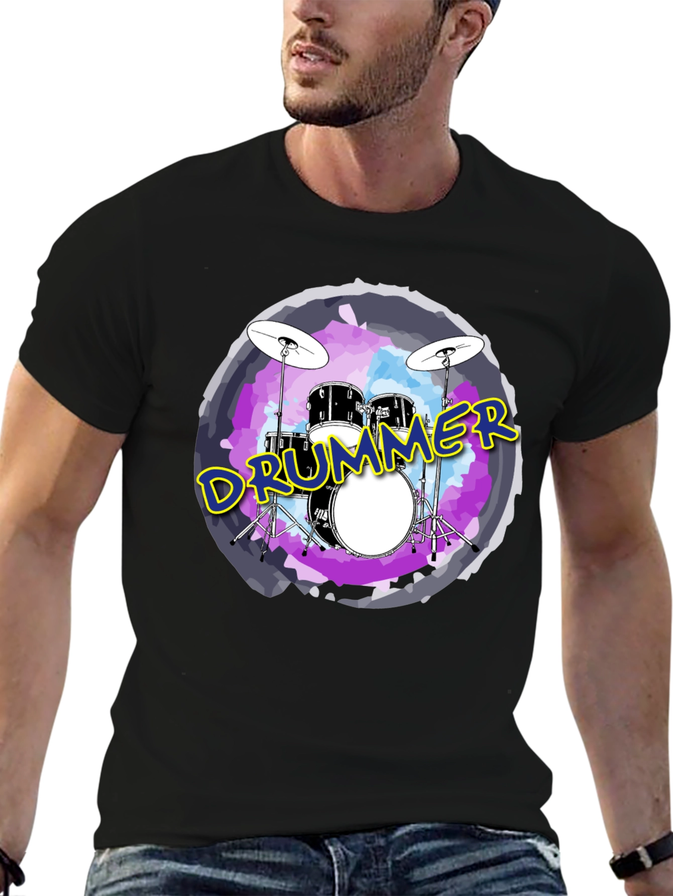 Drummer Graphic Black Crew Neck T-Shirt