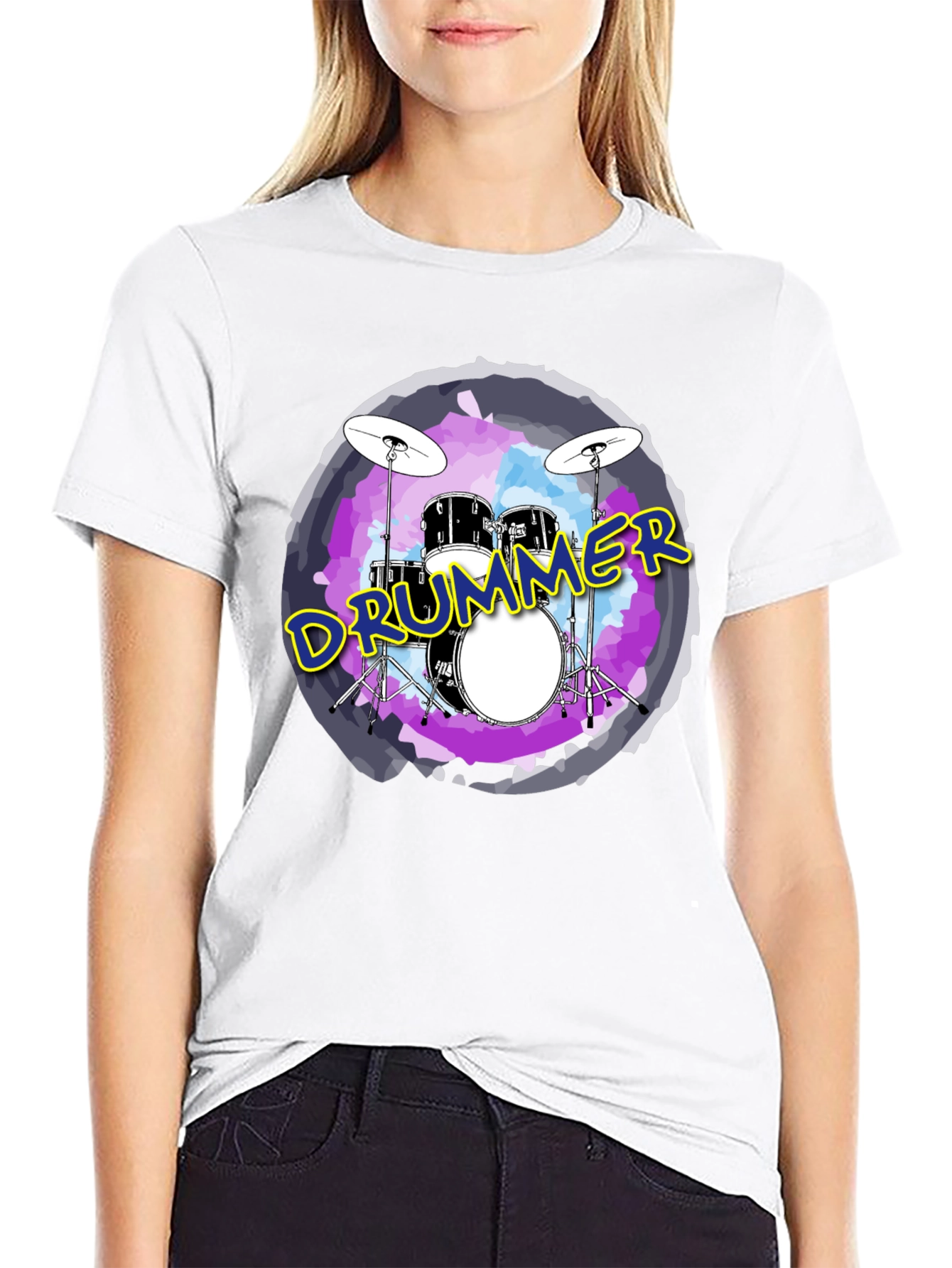 Drummer Graphic Black Crew Neck T-Shirt