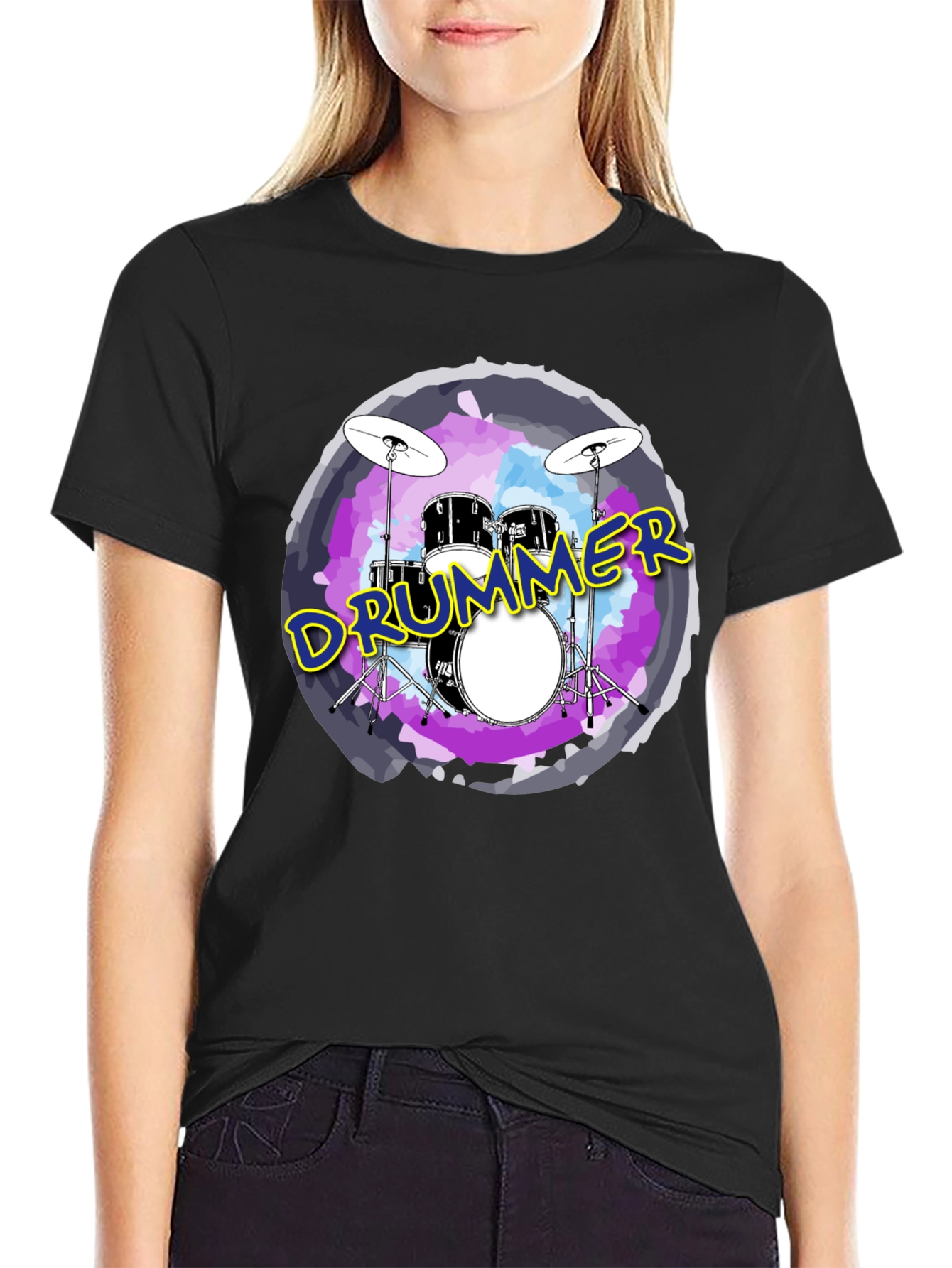 Drummer Graphic Black Crew Neck T-Shirt