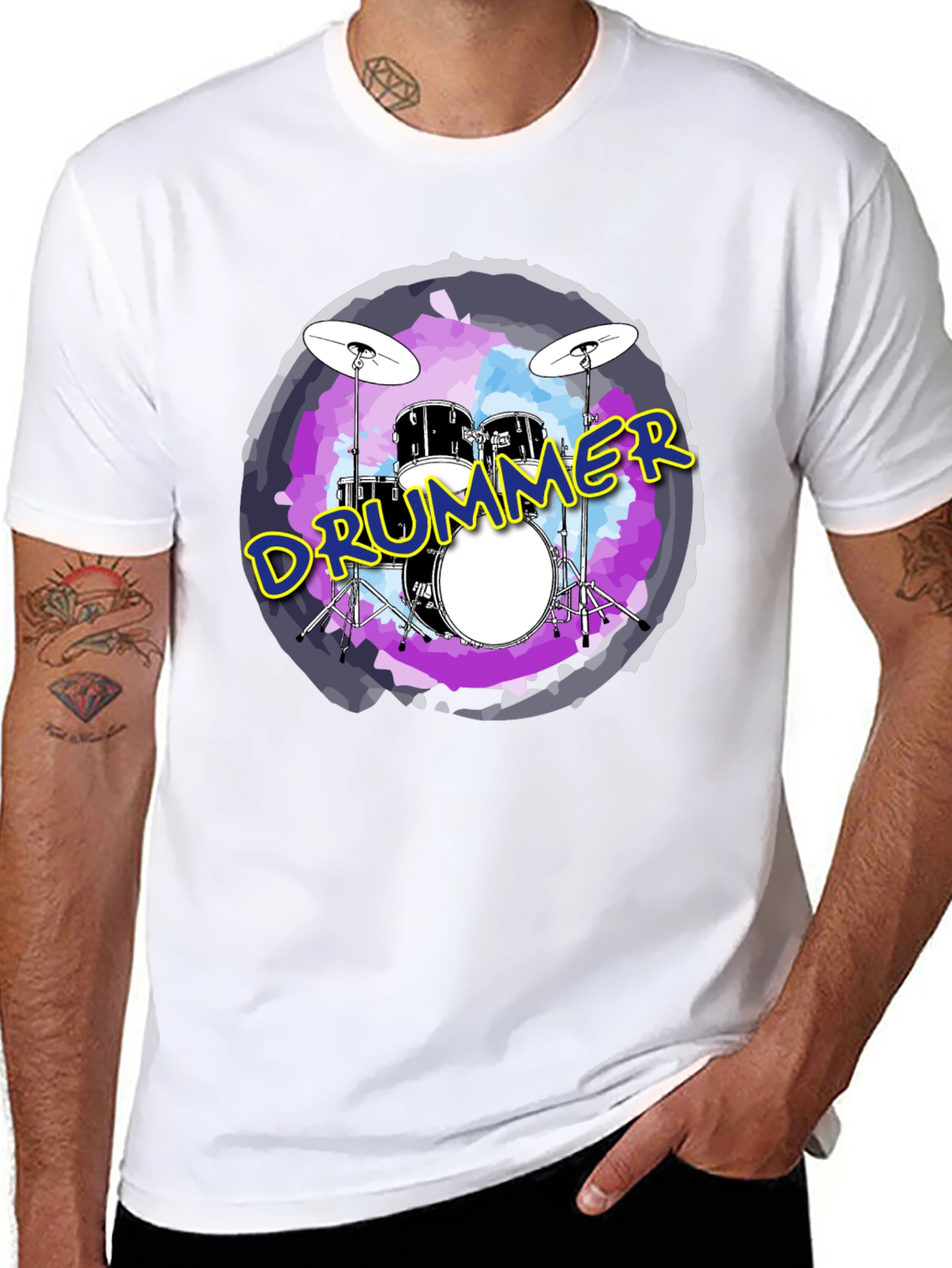 Drummer Graphic Black Crew Neck T-Shirt