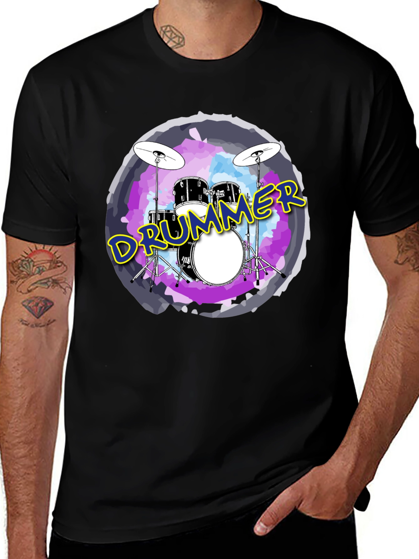 Drummer Graphic Black Crew Neck T-Shirt