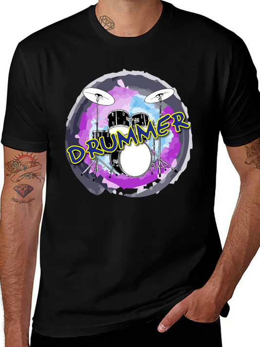 Drummer Graphic Black Crew Neck T-Shirt