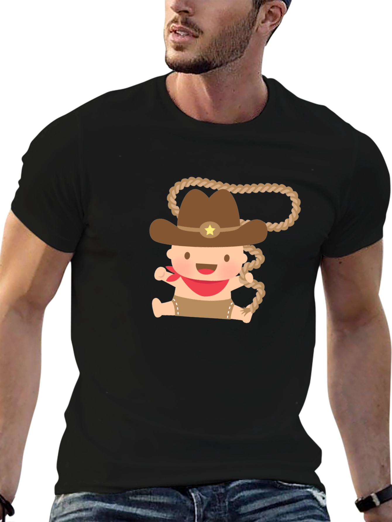 Cartoon Cowboy Baby T-Shirt - Black