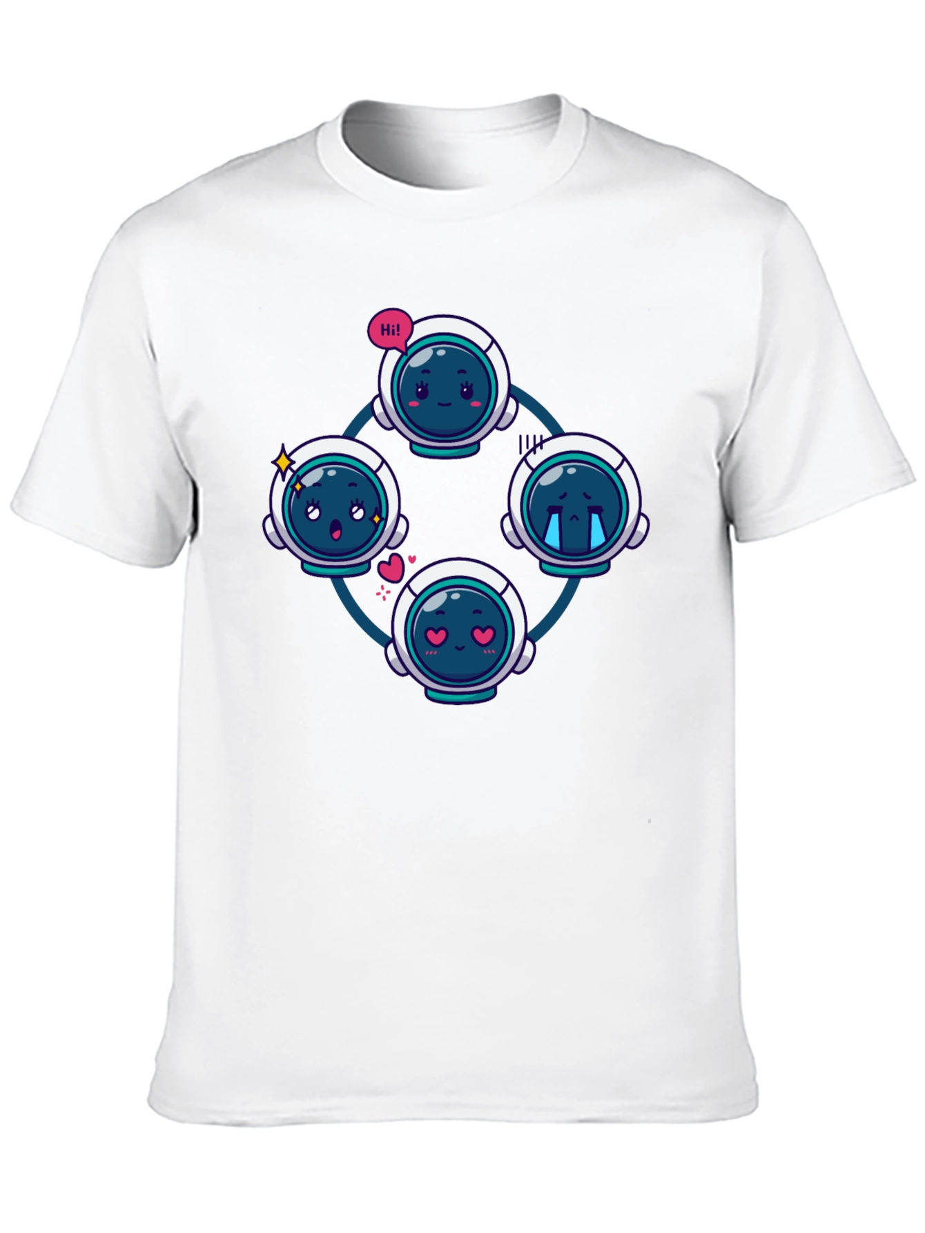 Astronaut Emoji Circle Black T-Shirt