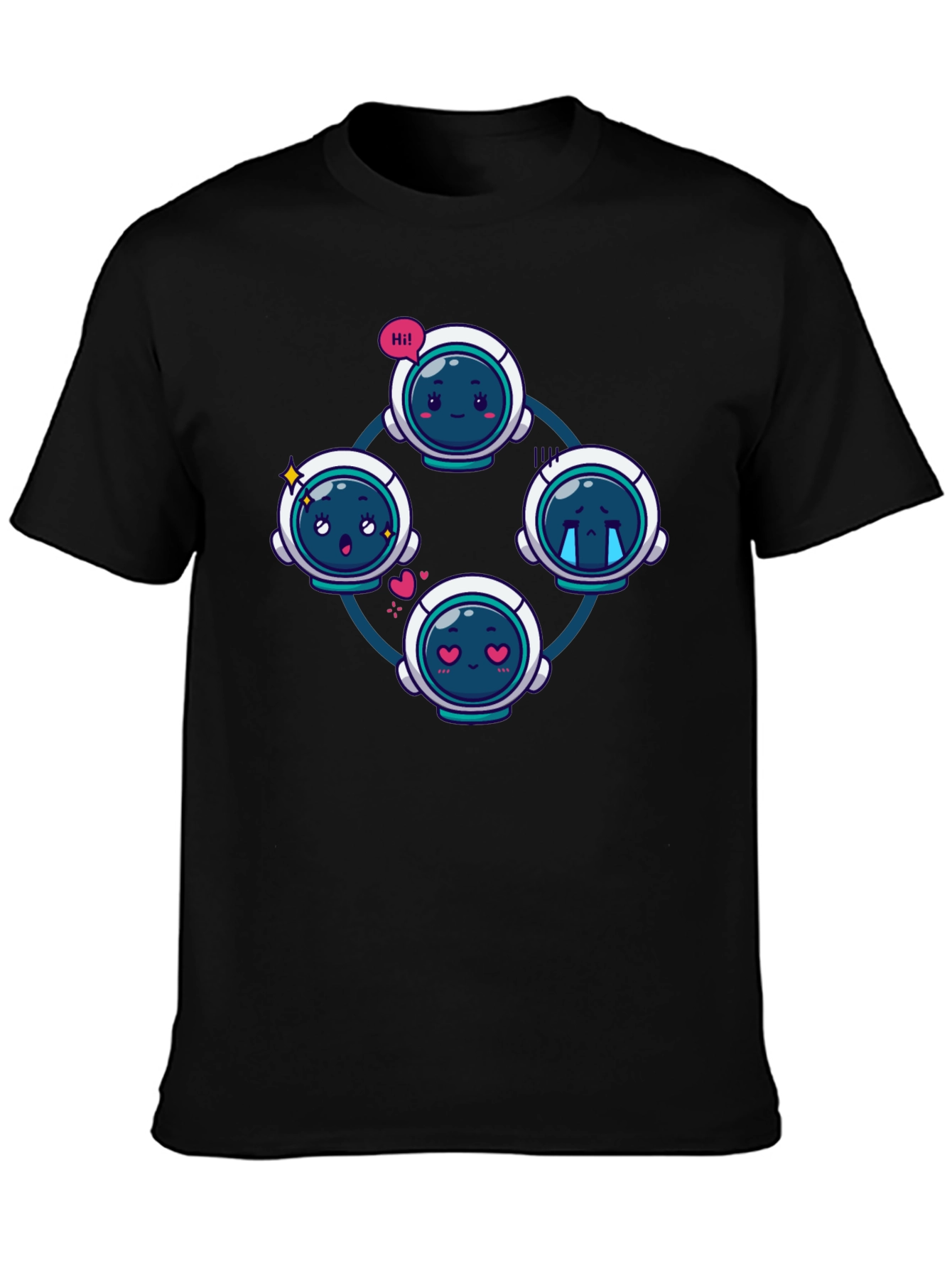 Astronaut Emoji Circle Black T-Shirt