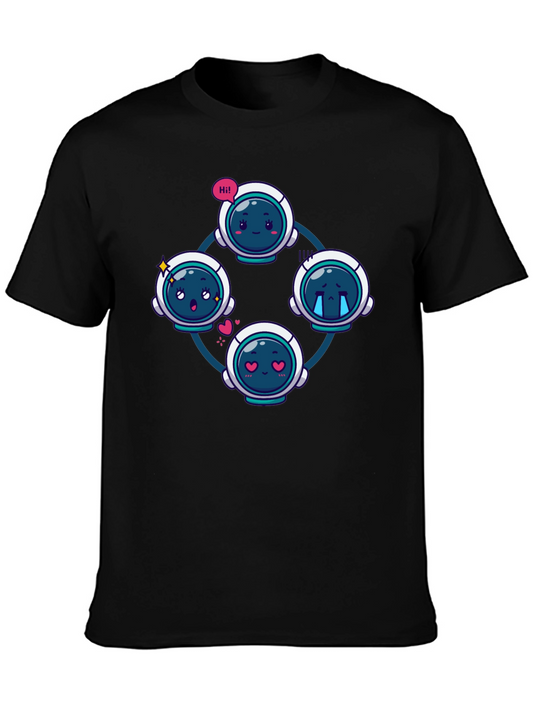 Astronaut Emoji Circle Black T-Shirt